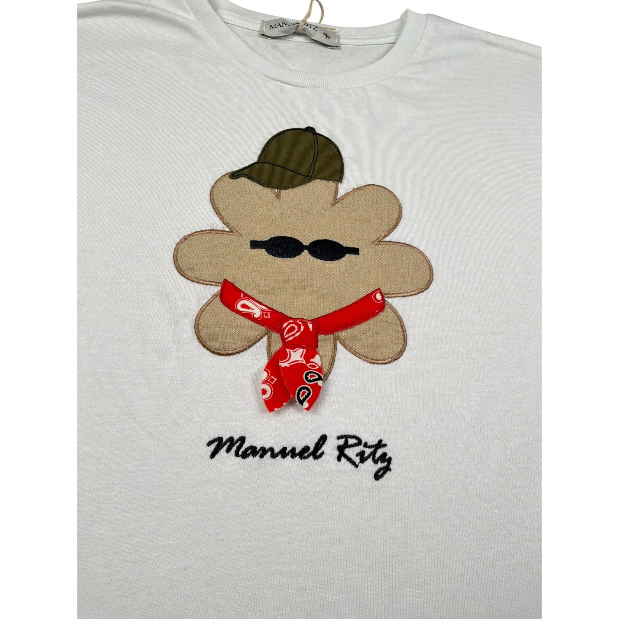 Manuel Ritz T-Shirt Girocollo tinta unita con Stampa Bianco per Bambino MR3091 BIANCO MANUEL RITZ 
