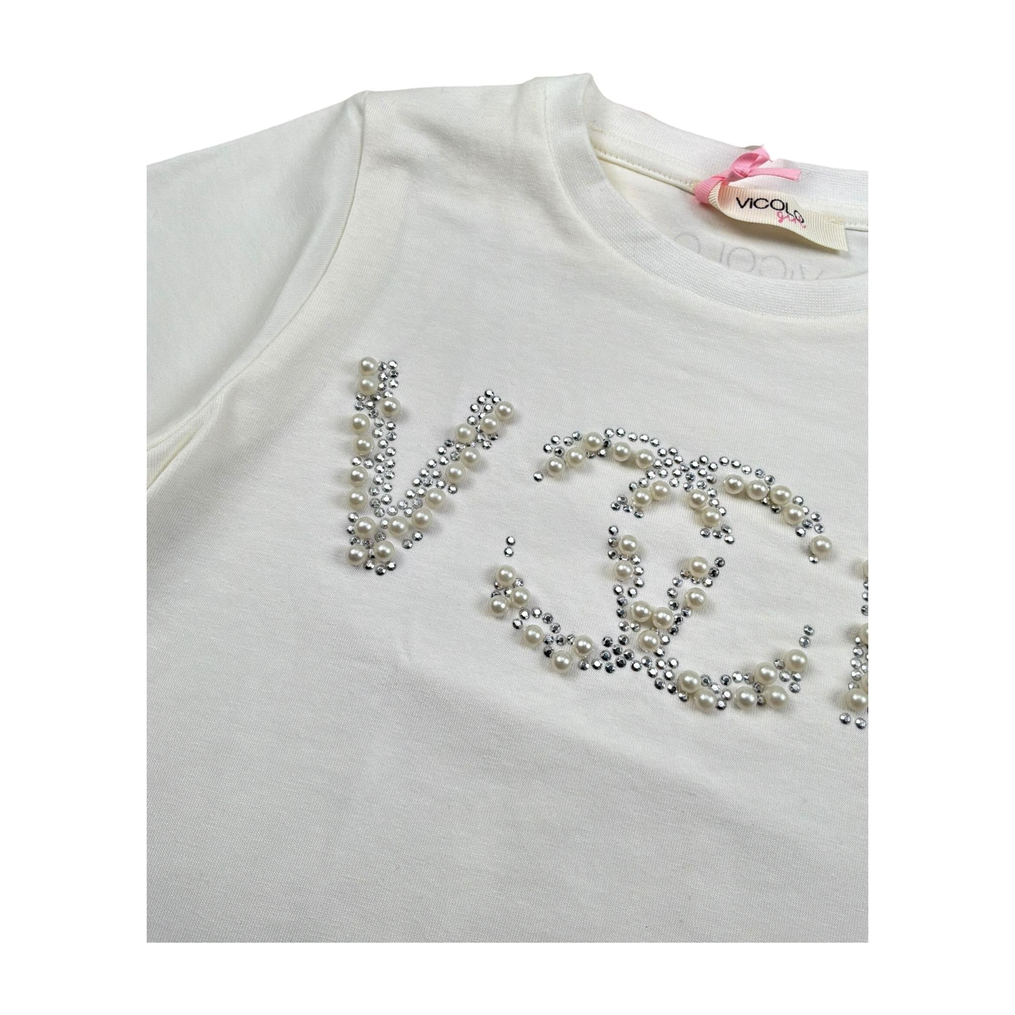 Vicolo T-Shirt Girocollo Tinta Unita con Brillantini per Bambina 3146M00115 PANNA VICOLO 