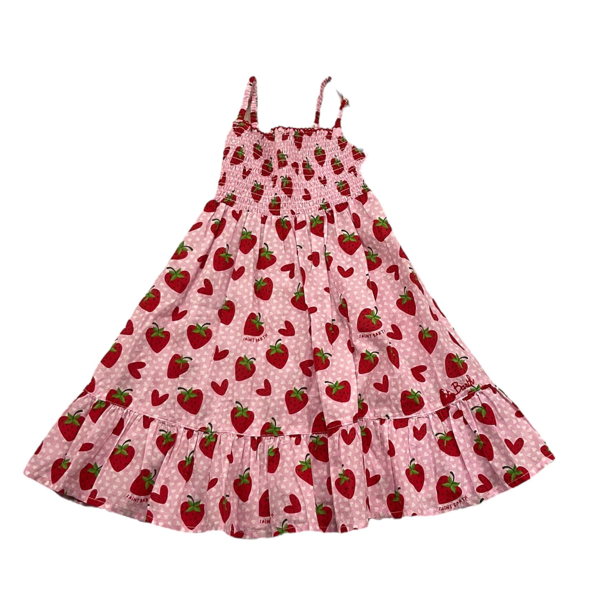Saint Barth Abito Bretelline Tinta Unita Stampa Fragole per Bambina MKI0001 ROSA SAINT BARTH 