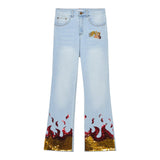 Pinko Jeans Tinta Unita Modello Zampa con Paillettes per Bambina KFPA007 AZZURRO PINKO 