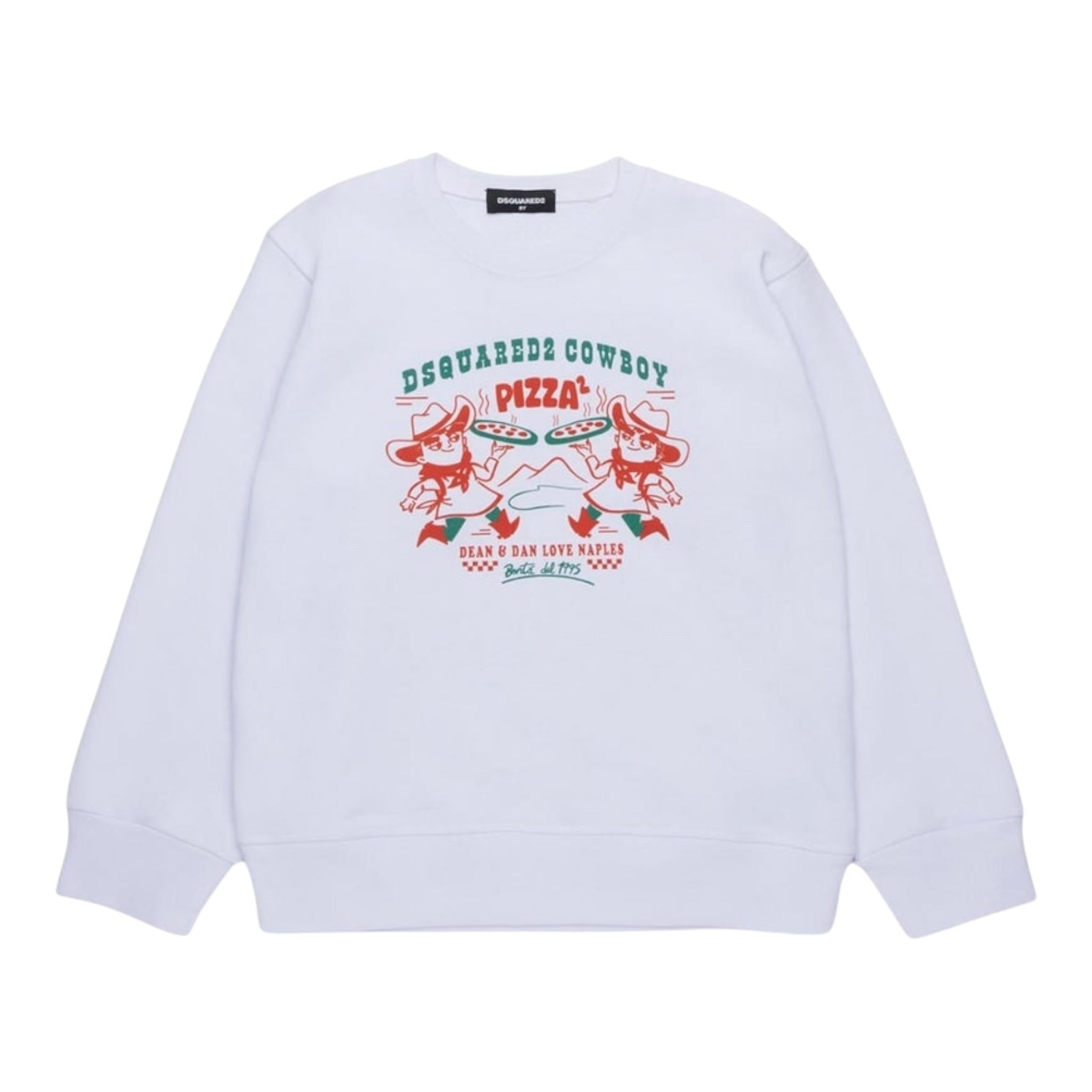 Dsquared2 Felpa Girocollo Tinta Unita con Stampa per Bambino DQ2977 BIANCO DSQUARED2 