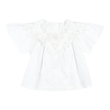 Chloe' Camicia Mezza Manica Tinta Unita In Pizzo Sangallo Bianco Per Bambina