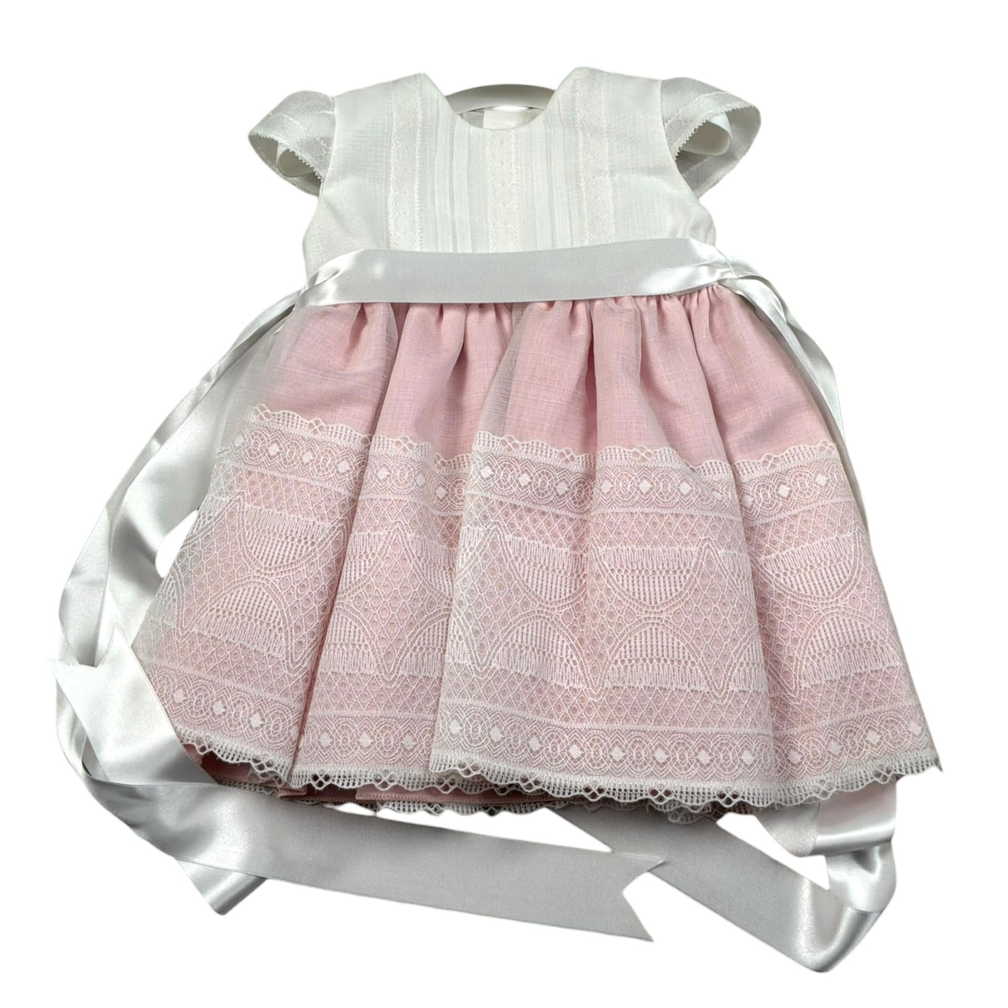 Artesania Infantil Abito Mezza Manica Tinta Unita con Cinturino per Neonata 450 BIANCO/ROSA ARTESANIA INFANTIL 