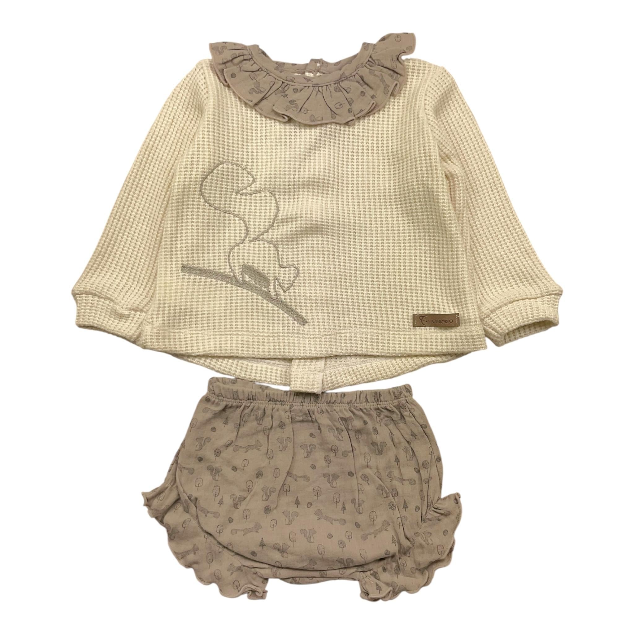 CALAMARO completo 2pz maglia-coulotte bicolore Panna per Neonata 17870 PANNA CALAMARO 