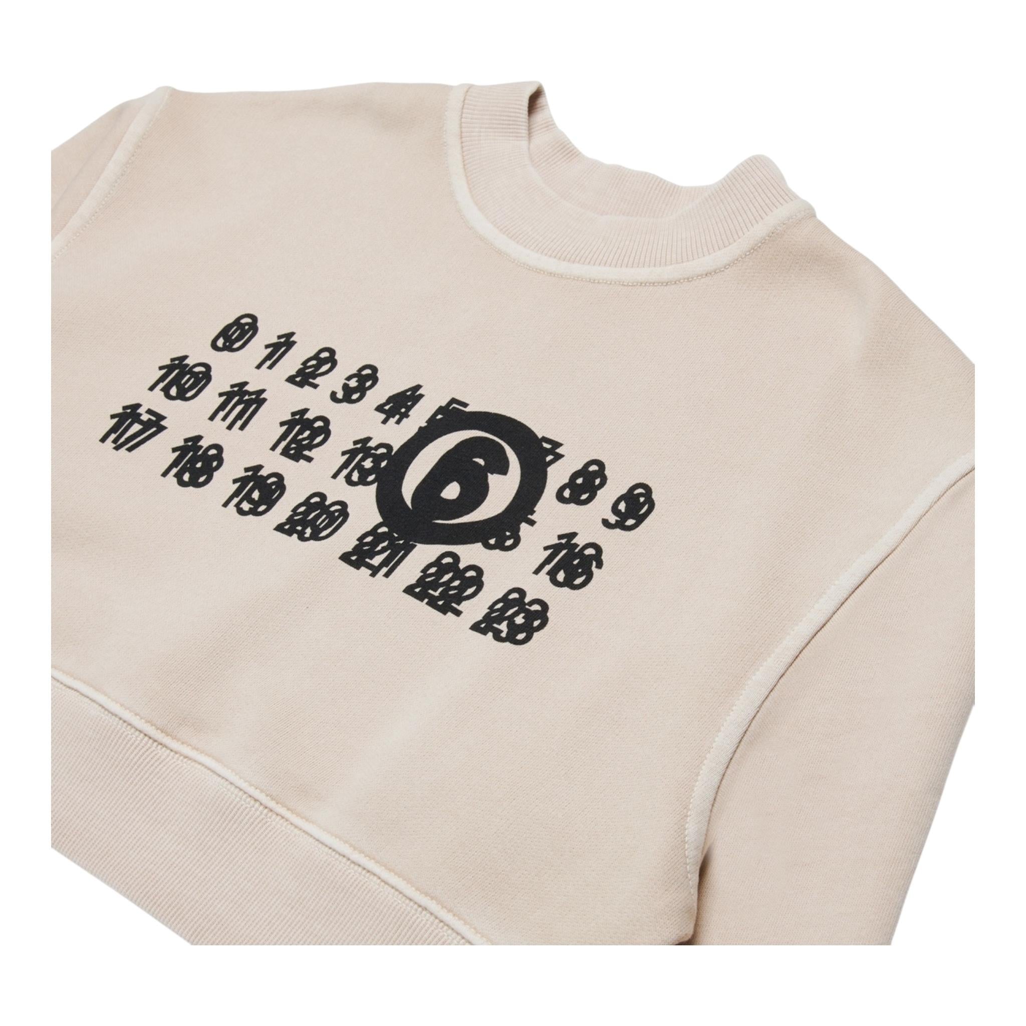 MAISON MARGIELA felpa girocollo mdello crop tinta unita con stampa Beige per Bambina M60683 BEIGE MAISON MARGIELA 