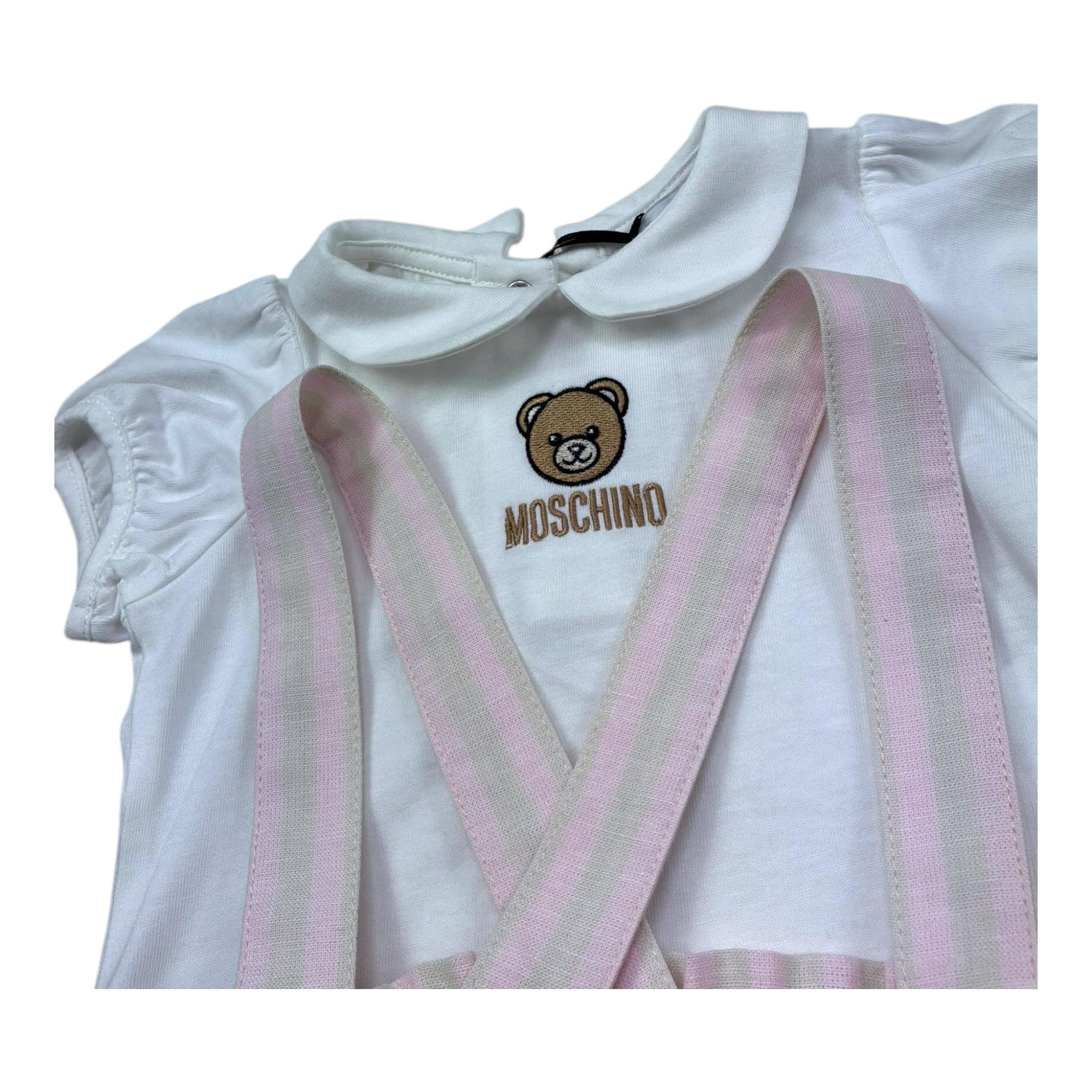 Moschino Completo 2 Pezzi Salopette-T-Shirt Bicolore per Neonata MAG00Z BIANCO/ROSA MOSCHINO 