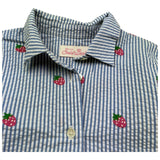 Saint Barth Camicia Manica Lunga Fantasia A Irghe E Ricami Fragole per Bambina MINIBRIGITTE BLU SAINT BARTH 