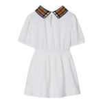 Burberry Abito Mezza Manica Tinta Unita con Colletto In Contrasto per Bambina 8073165 BIANCO BURBERRY 