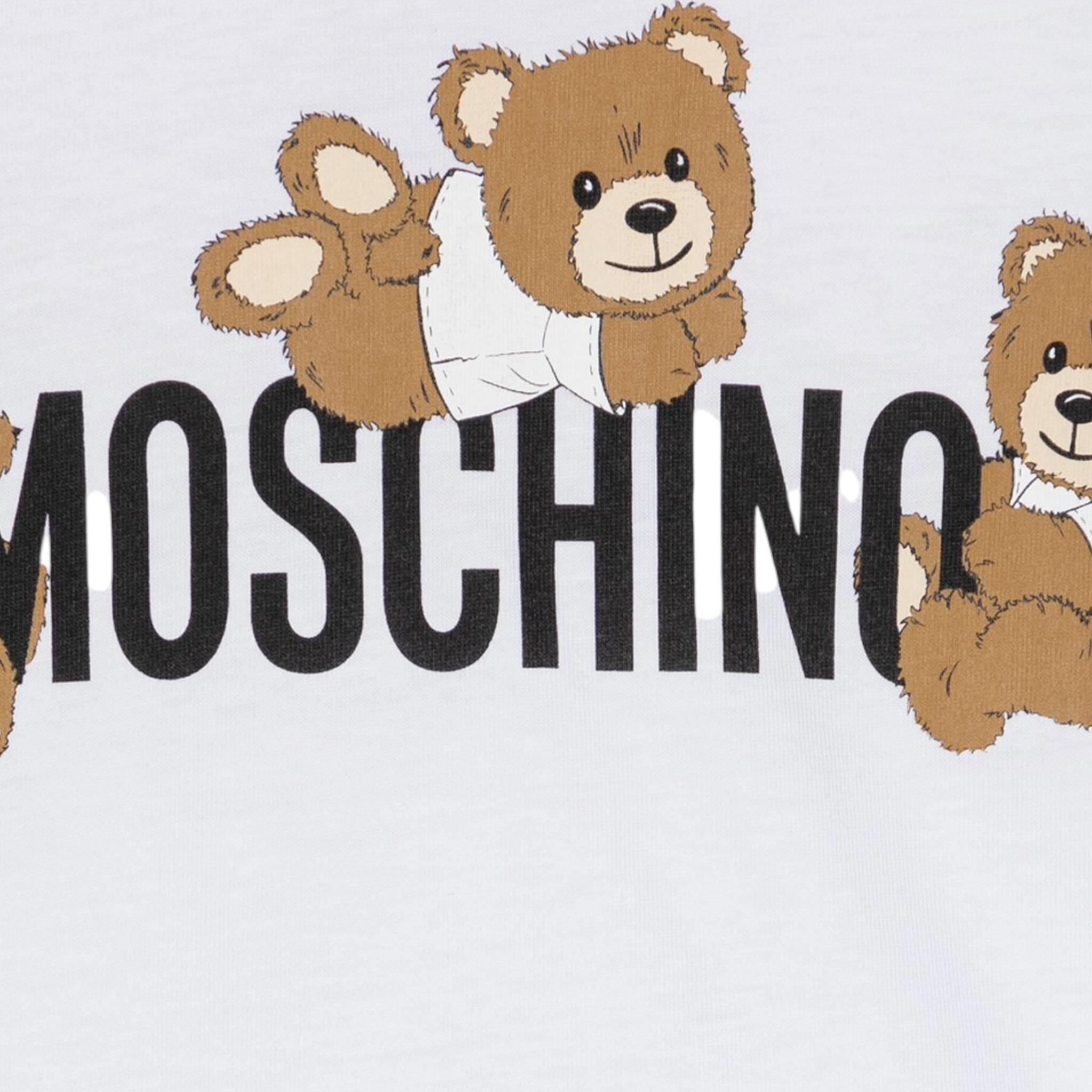 Moschino T-Shirt Girocollo Tinta Unita con Orso per Neonato MUM04AXX BIANCO MOSCHINO 