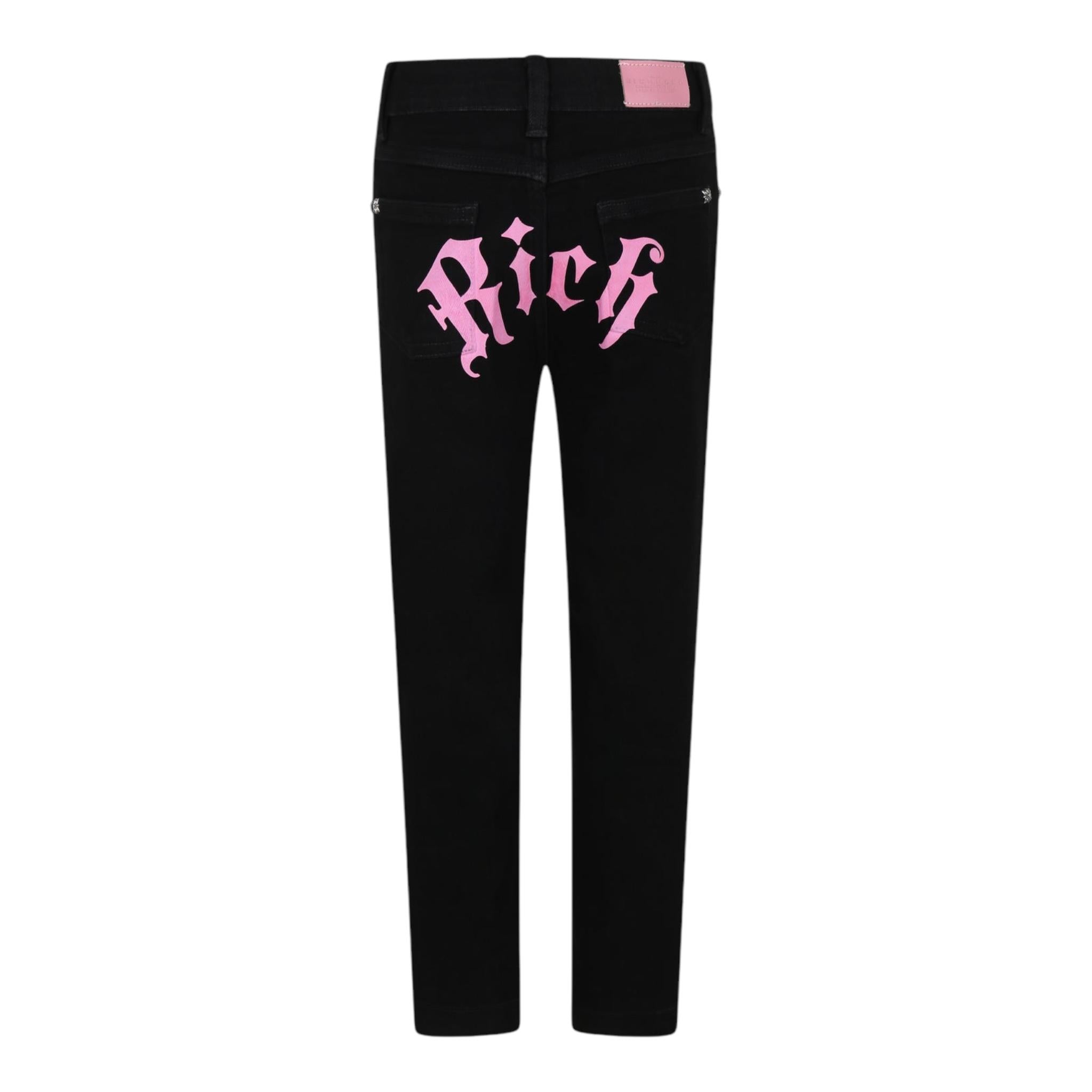 JOHN RICHMOND jeans tinta unita con stampa Nero per Bambina RGA24130JE NERO JOHN RICHMOND 