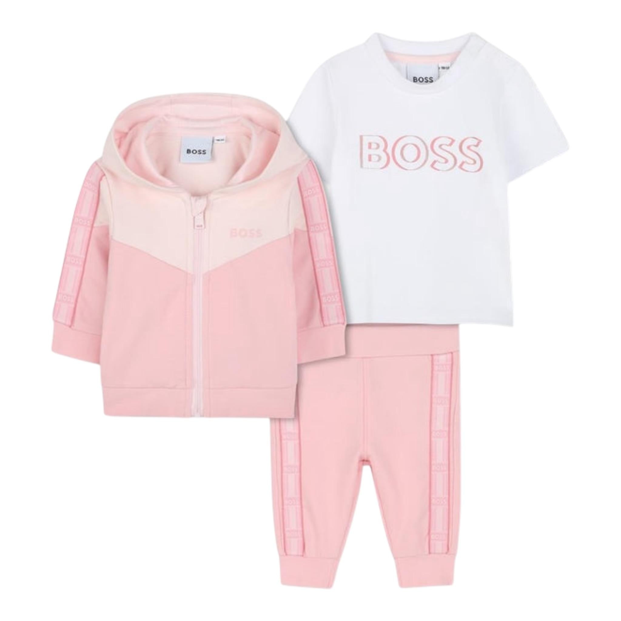 Boss Completo 3 Pezzi Felpa-Pantalone-T-Shirt per Neonata J52190 ROSA BOSS 