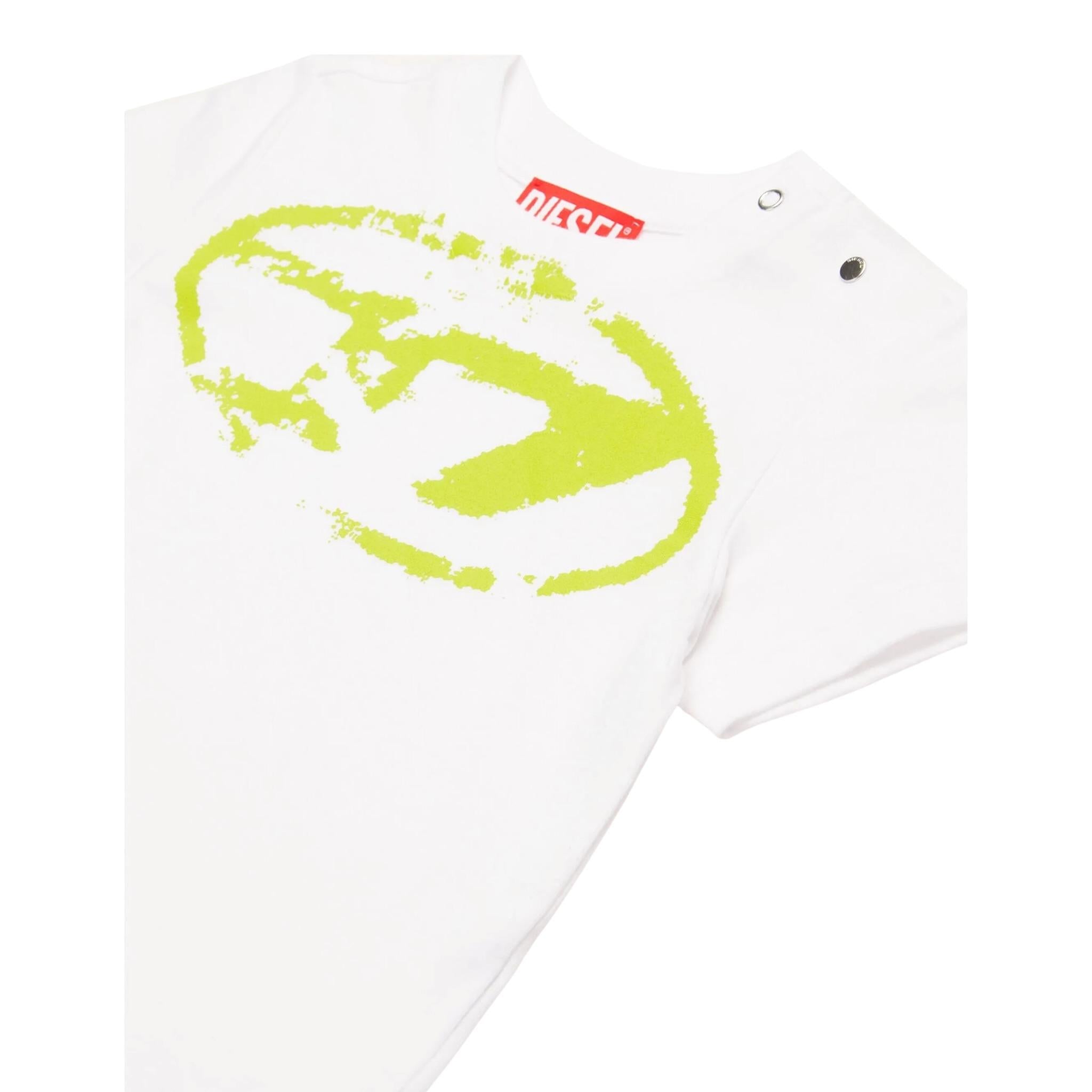 Diesel T-Shirt Girocollo Tinta Unita con Stampa per Neonato K00635 BIANCO DIESEL 