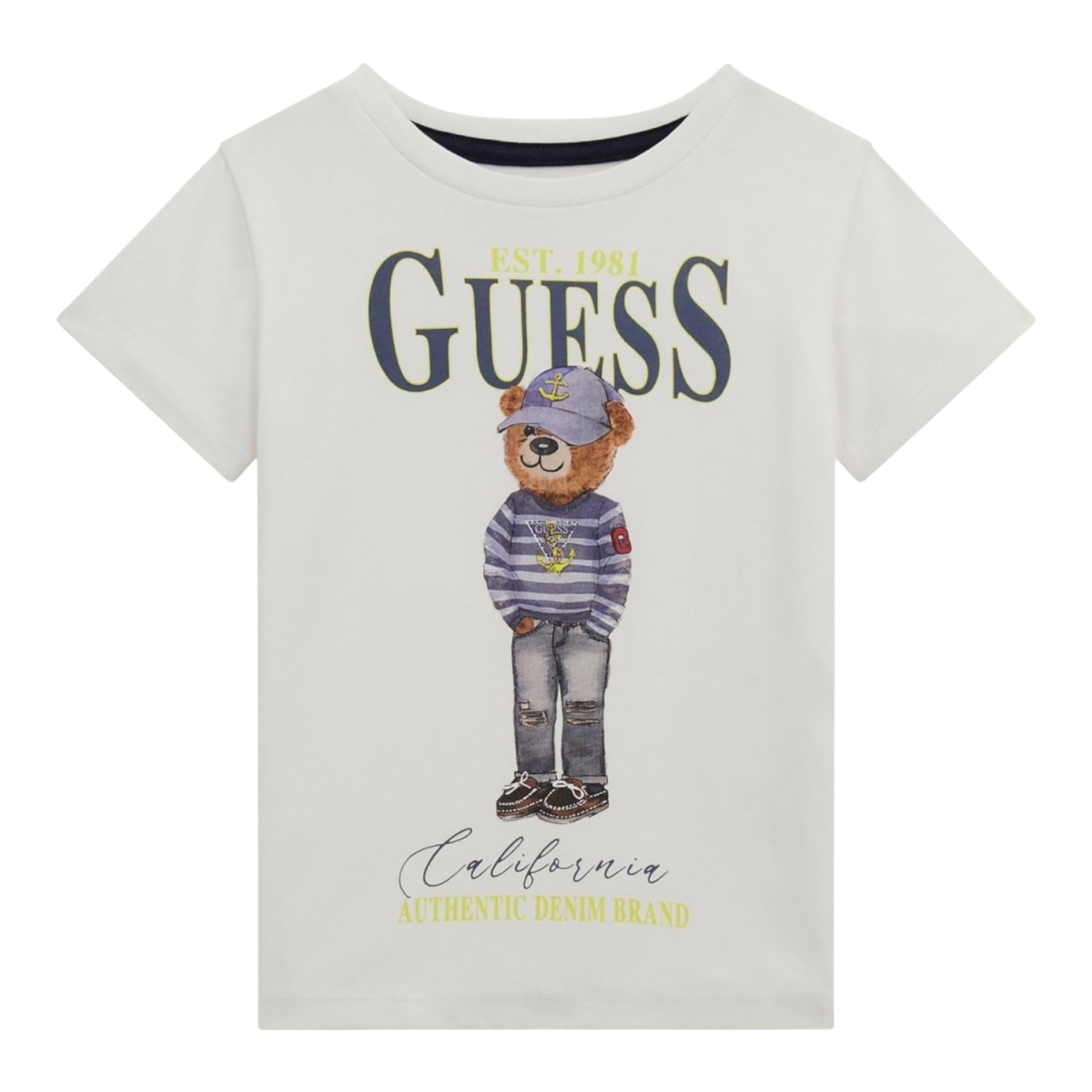 Guess T-Shirt Girocollo Tinta Unita con Stampa per Bambino N5RI20K8HM4XXX BIANCO GUESS 