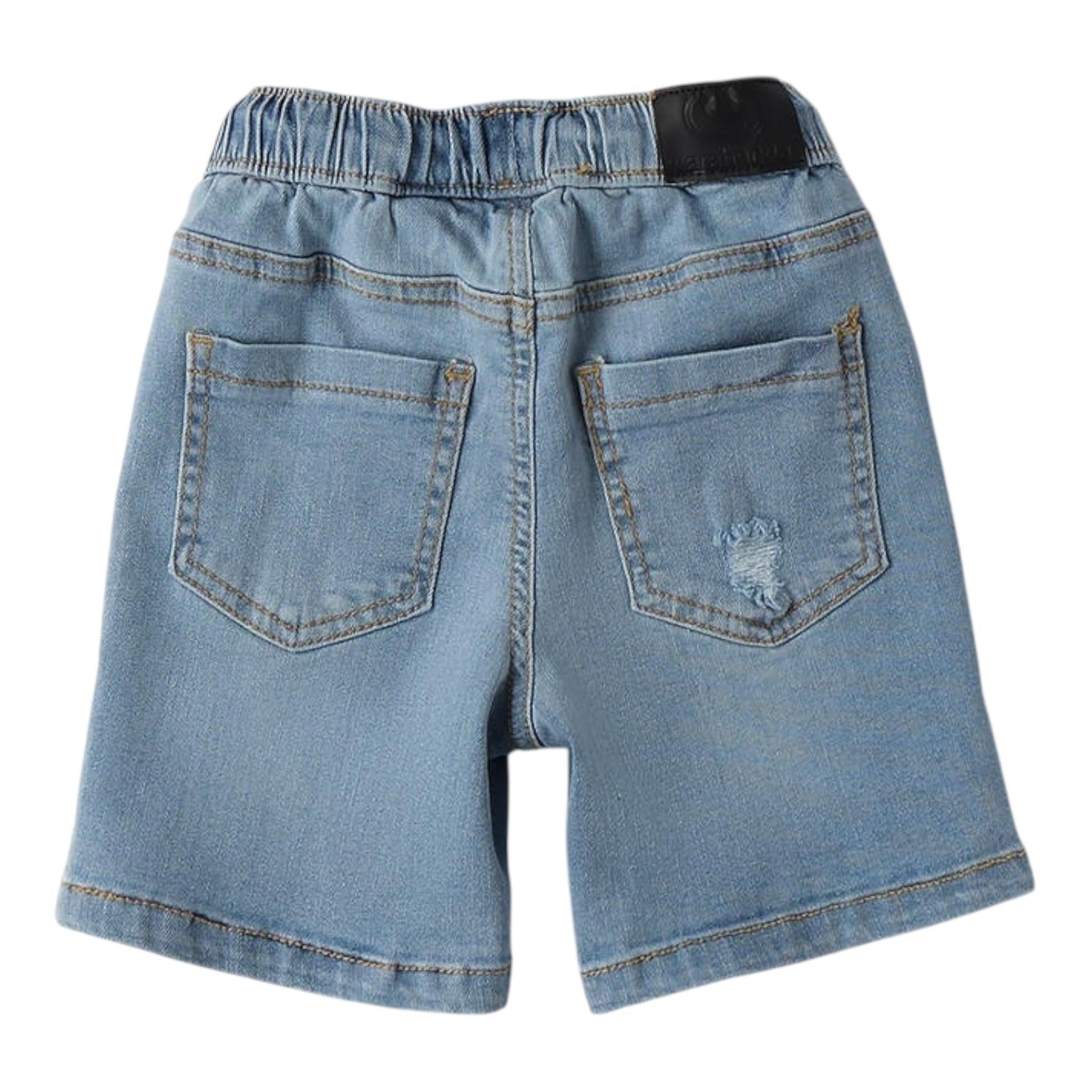 Sarabanda Bermuda In Denim Tinta Unita con Elastico In Vita per Neonato 0B153 AZZURRO SARABANDA 