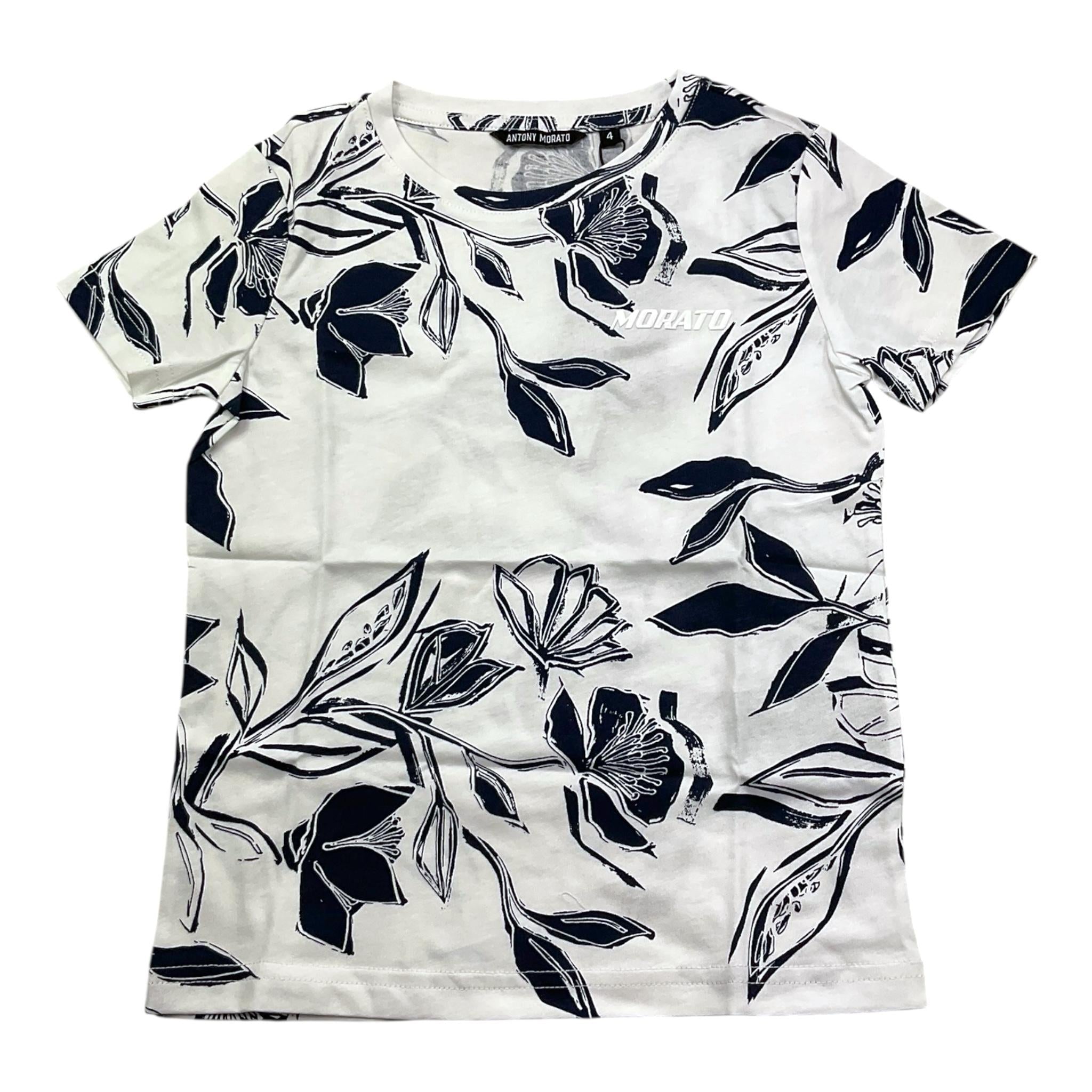 Boss T-Shirt Girocollo Tinta Unita con Fantasia per Bambino S00669 BIANCO BOSS 