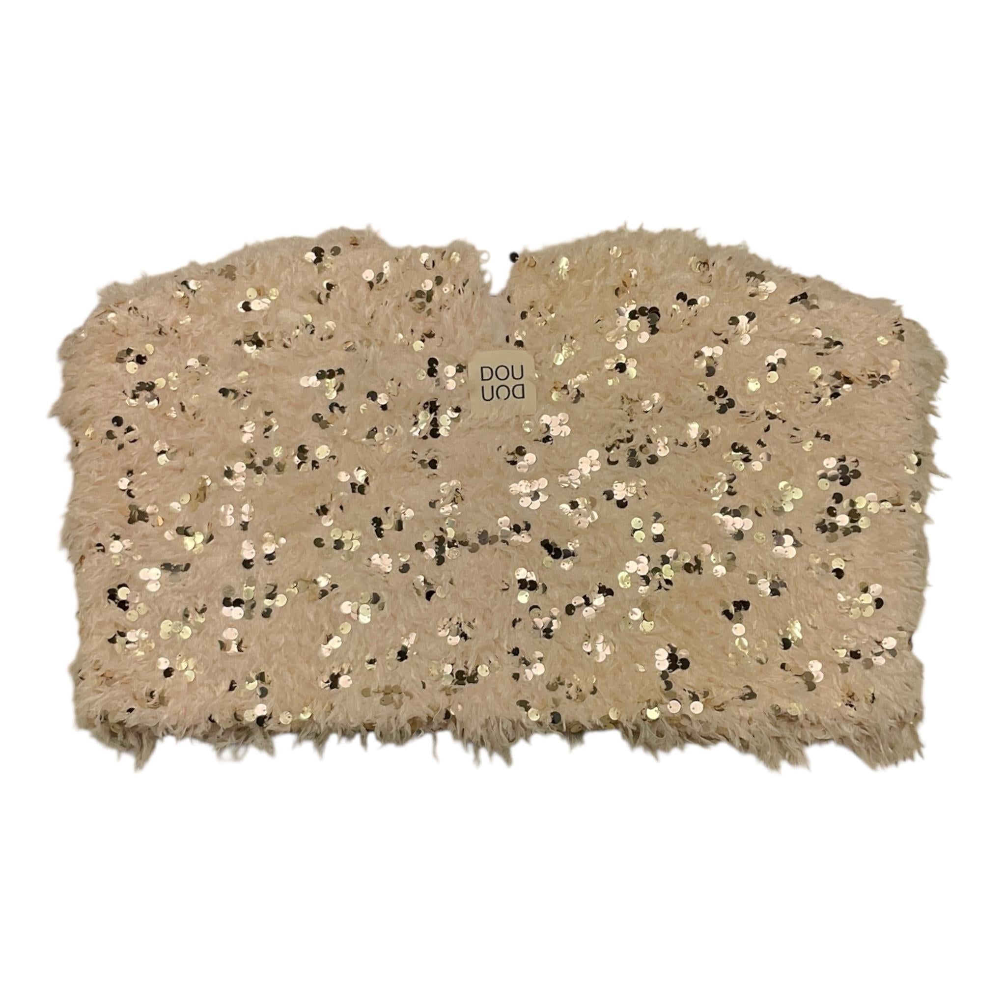 Dou Dou top Giromanica Tinta Unita con Paillettes E Piume per Bambina DW5A51 BEIGE DOU DOU 