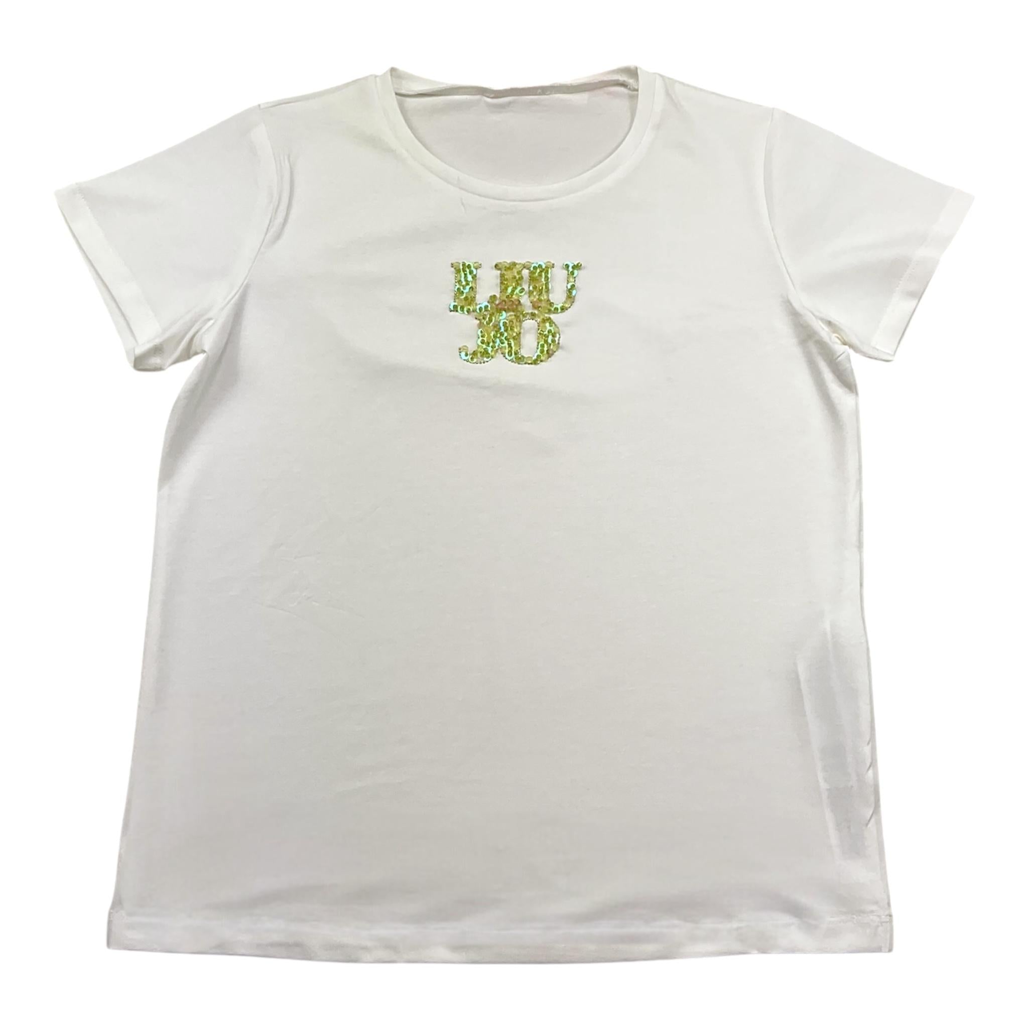 Liu Jo T-Shirt Girocollo Tinta Unita con Paillettes per Bambina GA5018XX BIANCO LIU JO 