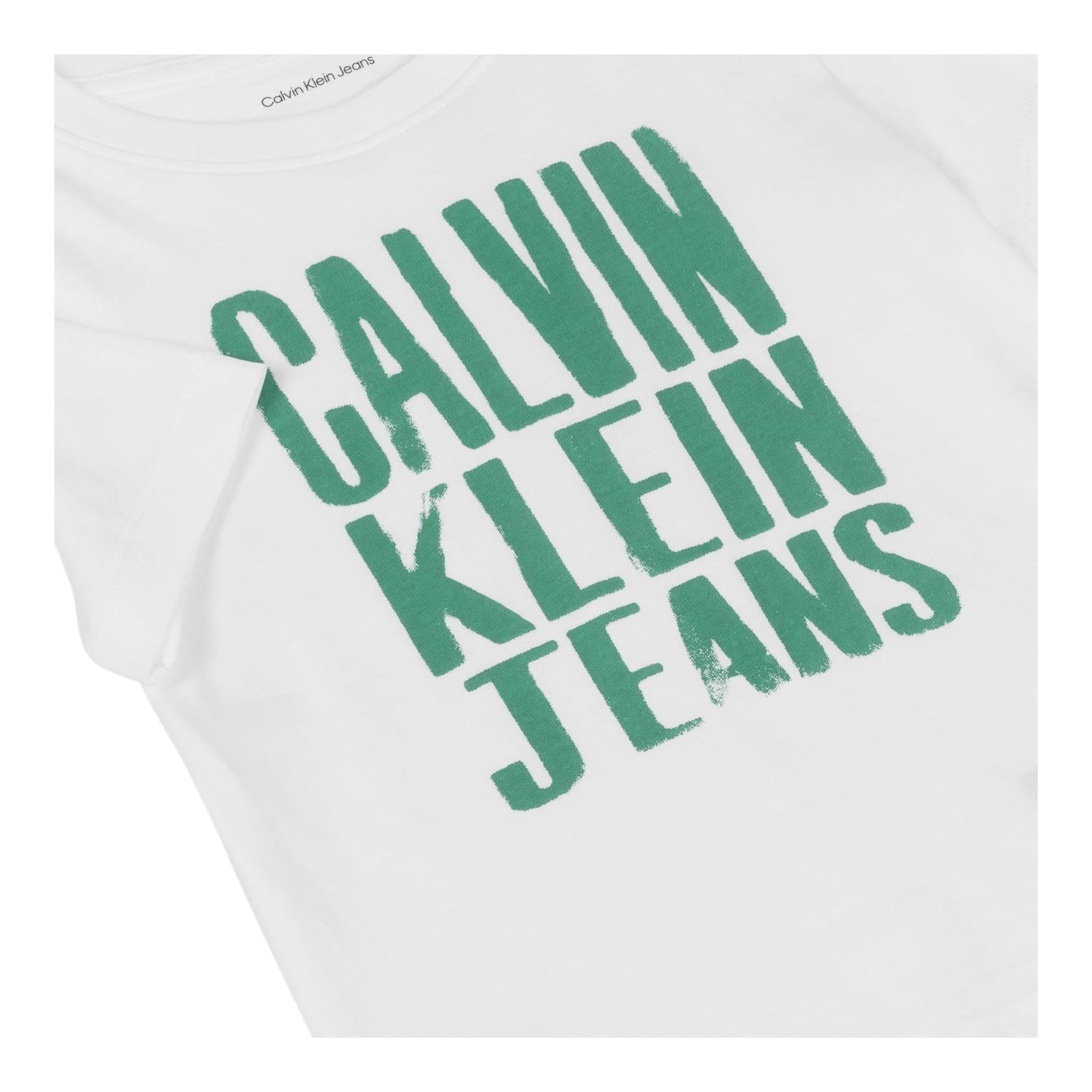 Calvin Klein T-Shirt Girocollo Tinta Unita con Stampa per Bambino IB0IB02459 BIANCO CALVIN KLEIN 