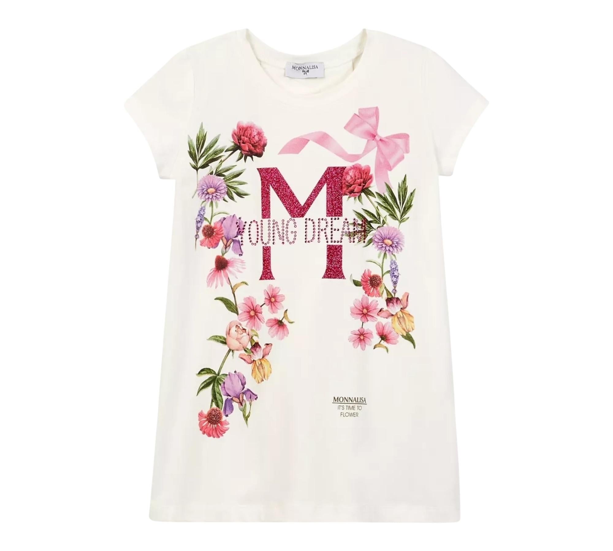 Monnalisa T-Shirt Girocollo Tinta Unita con Stampa per Bambina 197601S3 PANNA MONNALISA 