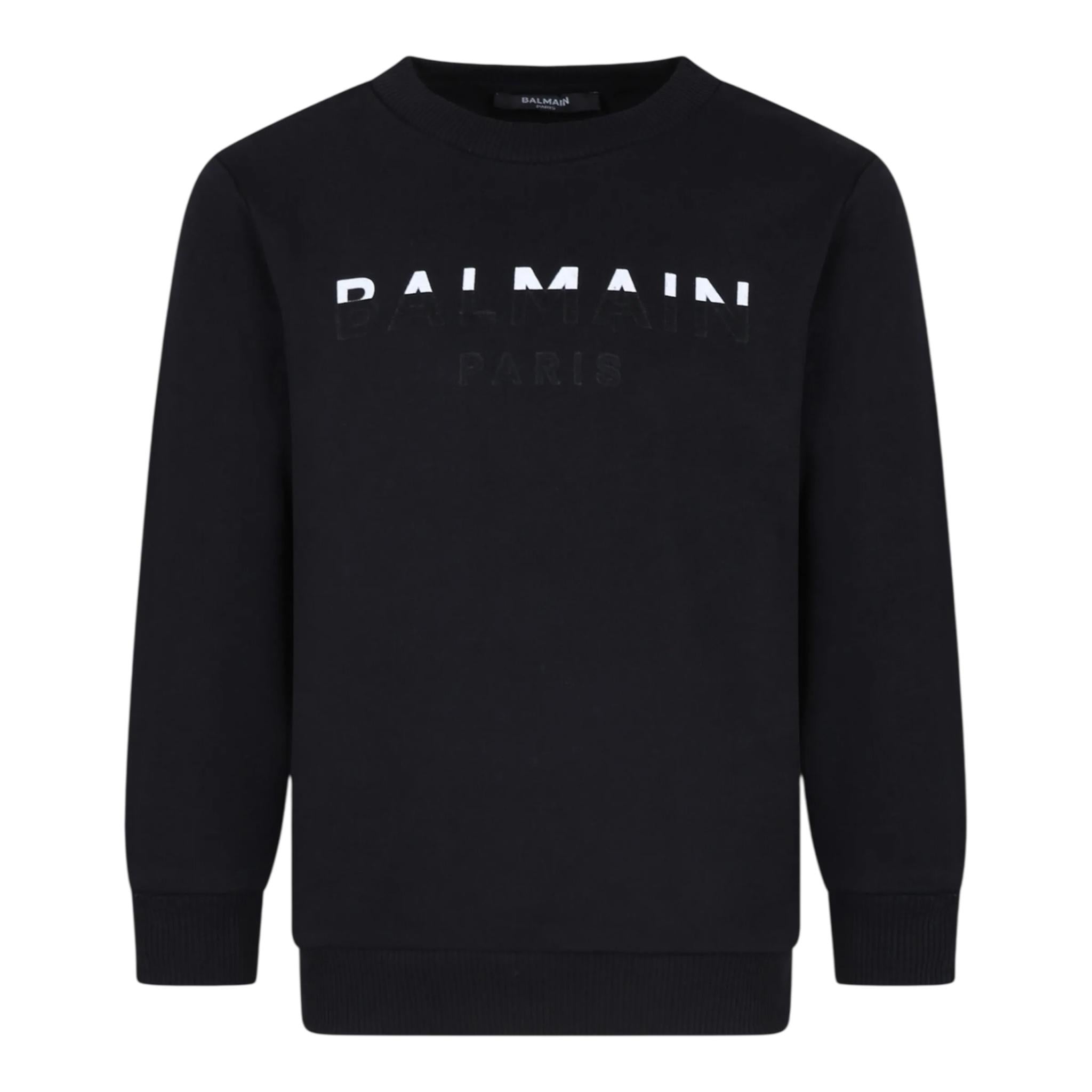 BALMAIN felpa chiusa girocollo tinta unita con logo Nero per Bambino BV4Q00 NERO BALMAIN 