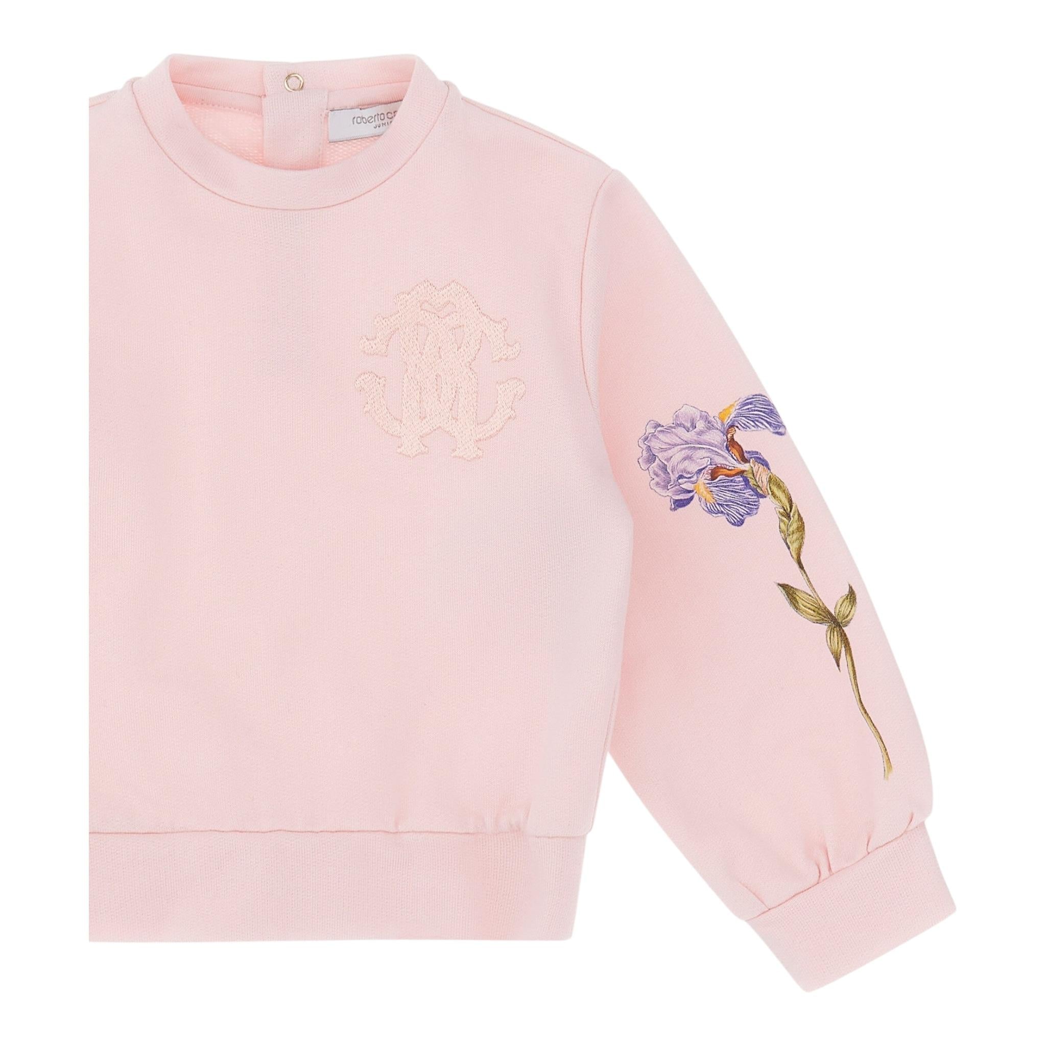 ROBERTO CAVALLI felpa chiusa girocollo tinta unita con stampa in contrasto Rosa per Bambina TJT661J ROSA ROBERTO CAVALLI 