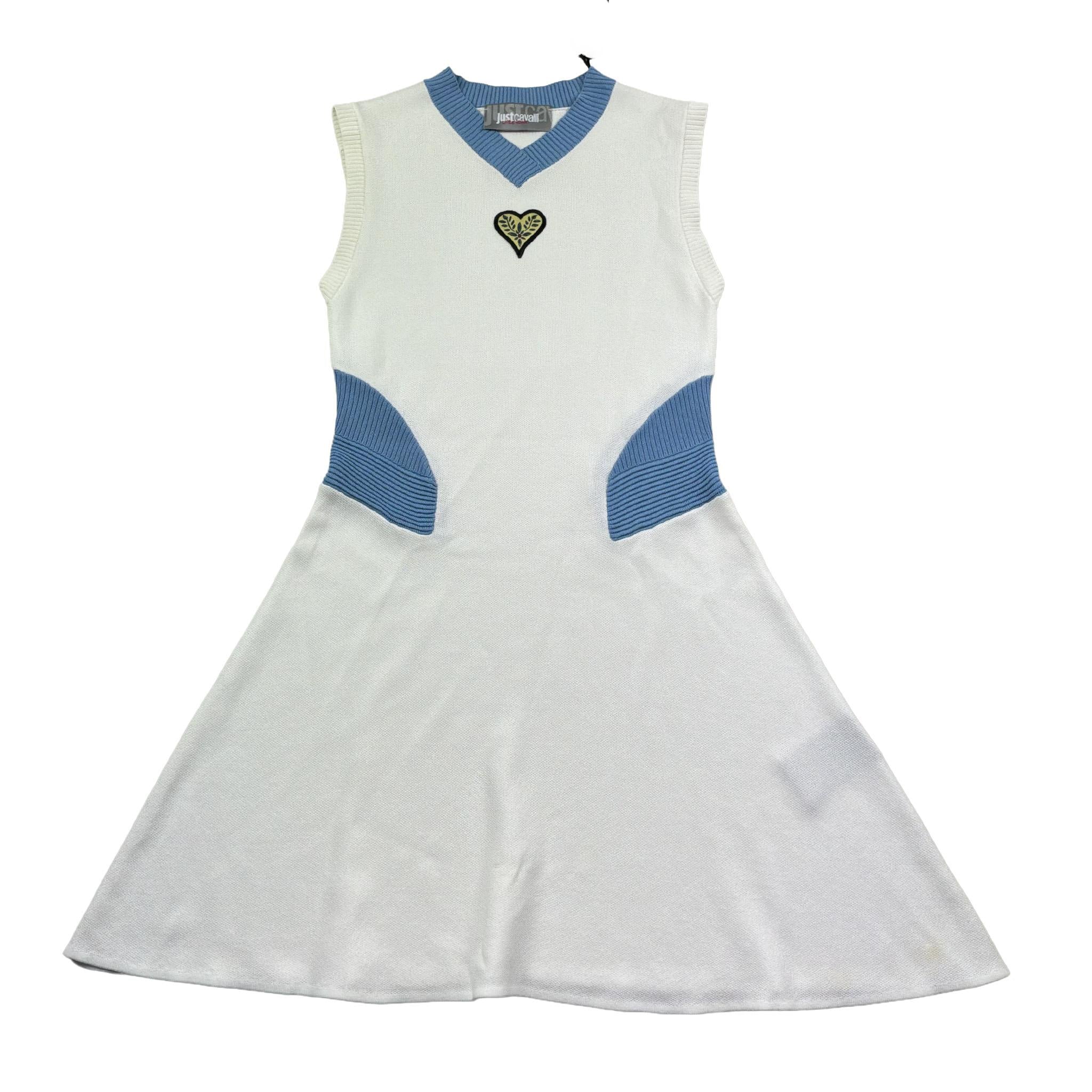 Just Cavalli Abito Giromanica Tinta Unita con Girocollo In Contrasto per Bambina JGP26109VE BIANCO JUST CAVALLI 