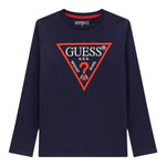 Guess Shirt Girocollo Tinta Unita con Logo per Bambino L84I29K8HM0 BLU GUESS 