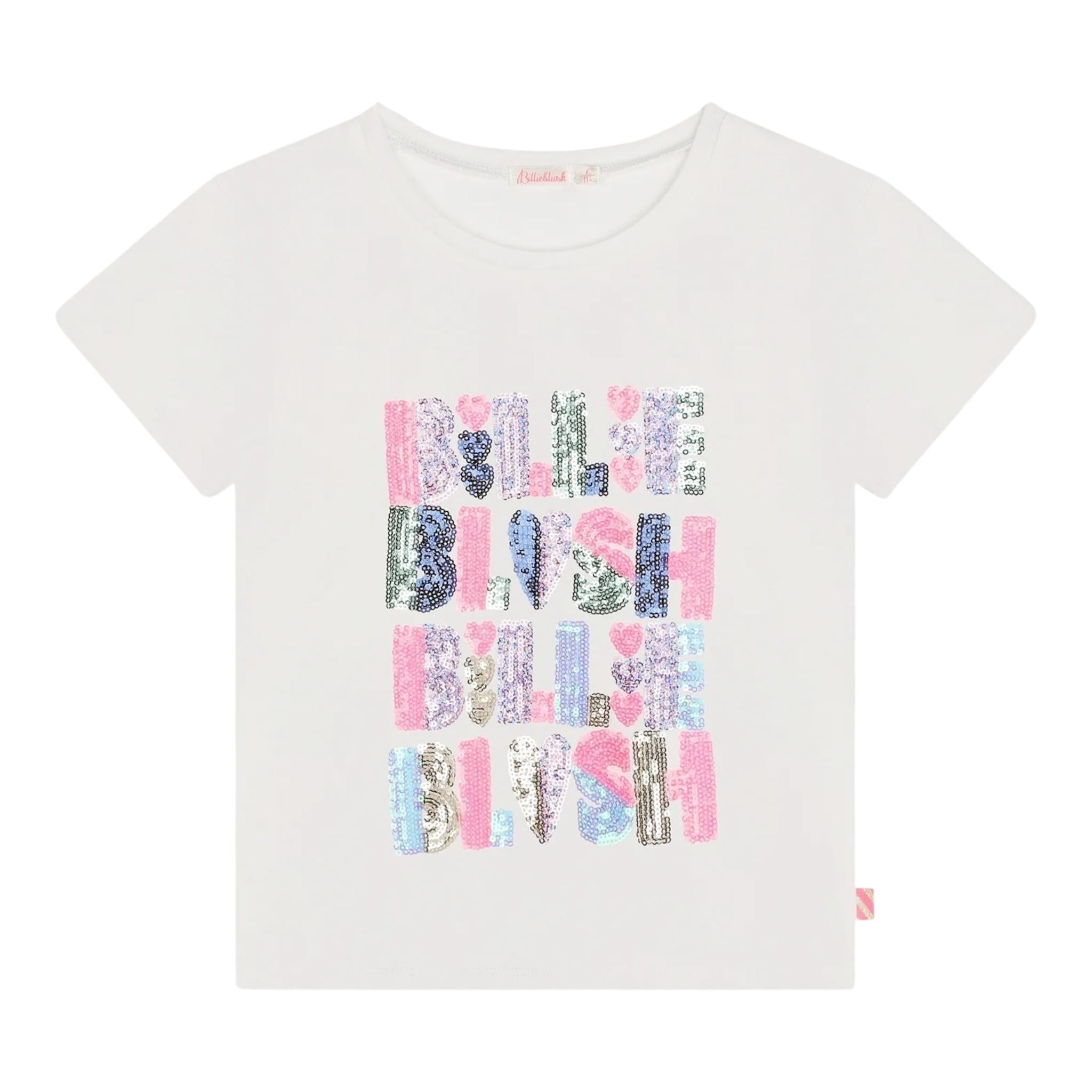 BillIEBLUSH t-shirt tinta unita girocollo con paillettes Bianco per Bambina U20493J BIANCO BillIEBLUSH 