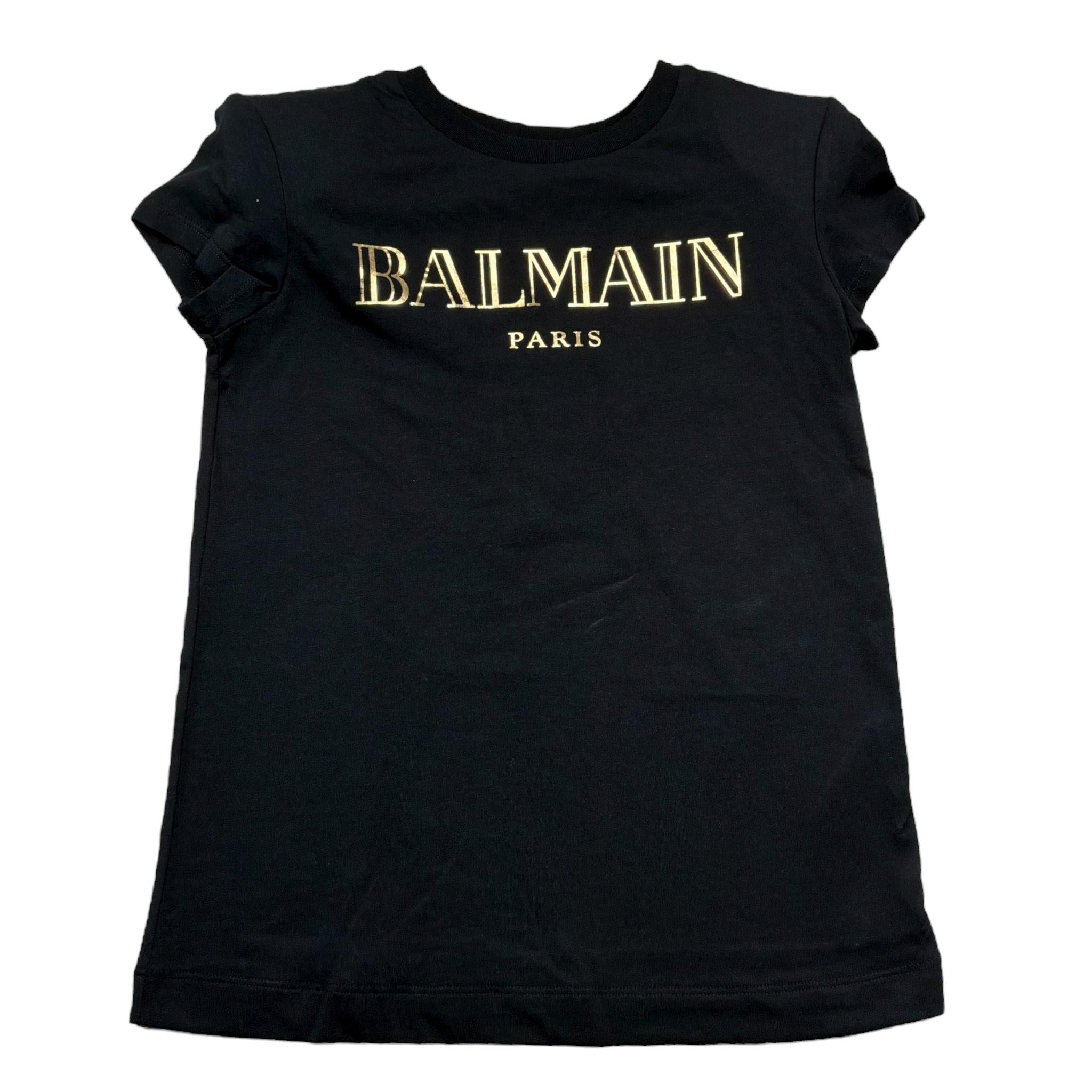 Balmain T-Shirt Girocollo Tinta Unita con Logo per Bambina BW8A91 NERO BALMAIN 