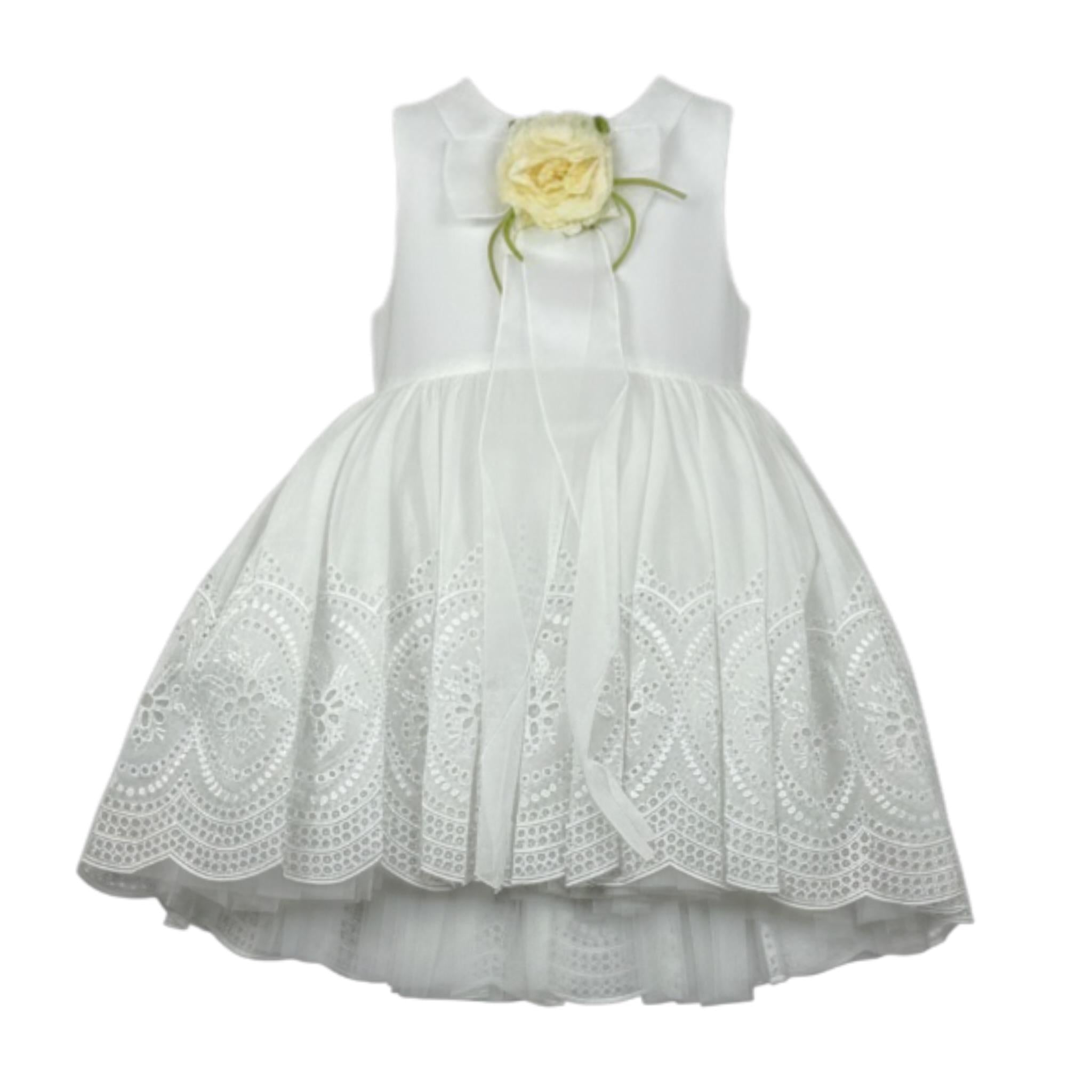 Raffaella Abito Cerimonia Tinta Unita Mezza Manica per Bambina AUDREY BIANCO RAFFAELLA 