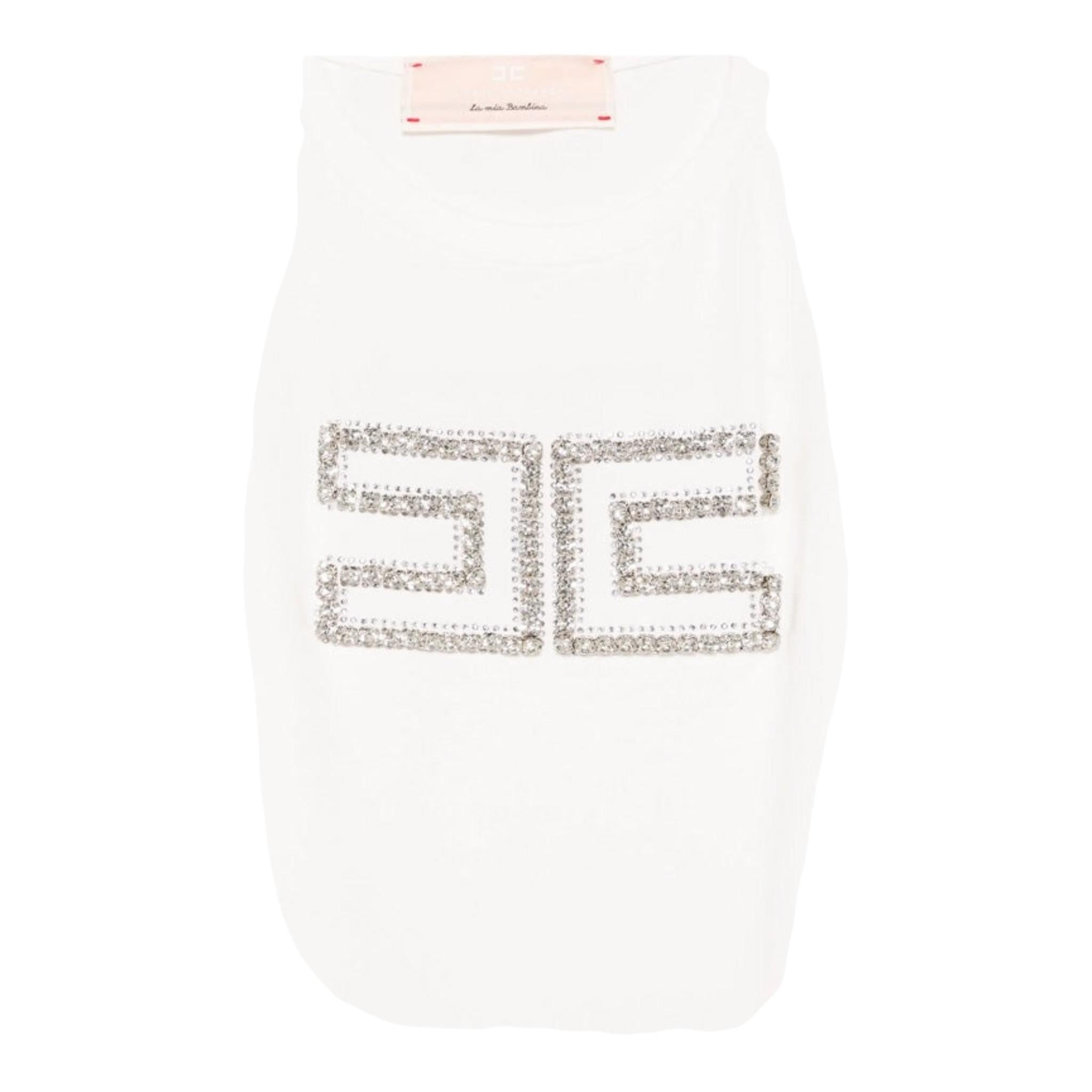 Elisabetta Franchi T-Shirt Girocollo Tinta Unita con Applicazioni Brillantini per Bambina EFTS239X BIANCO ELISABETTA FRANCHI 
