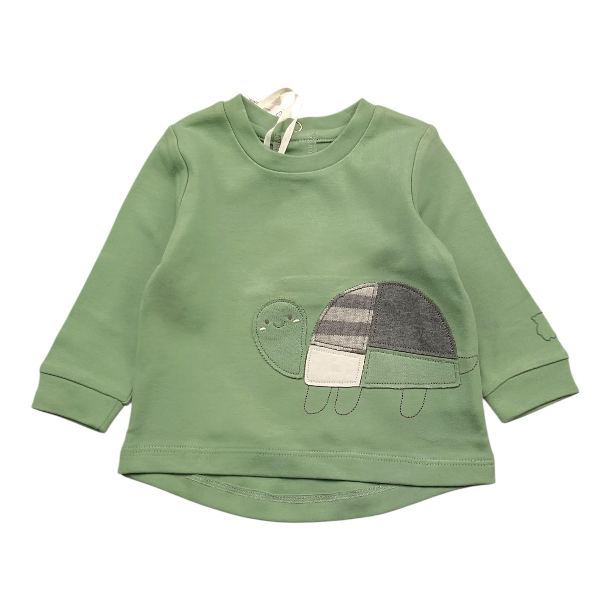 MINI BANDA shirt girocollo tinta unita con stampa Verde per Neonato 37620 VERDE MINI BANDA 