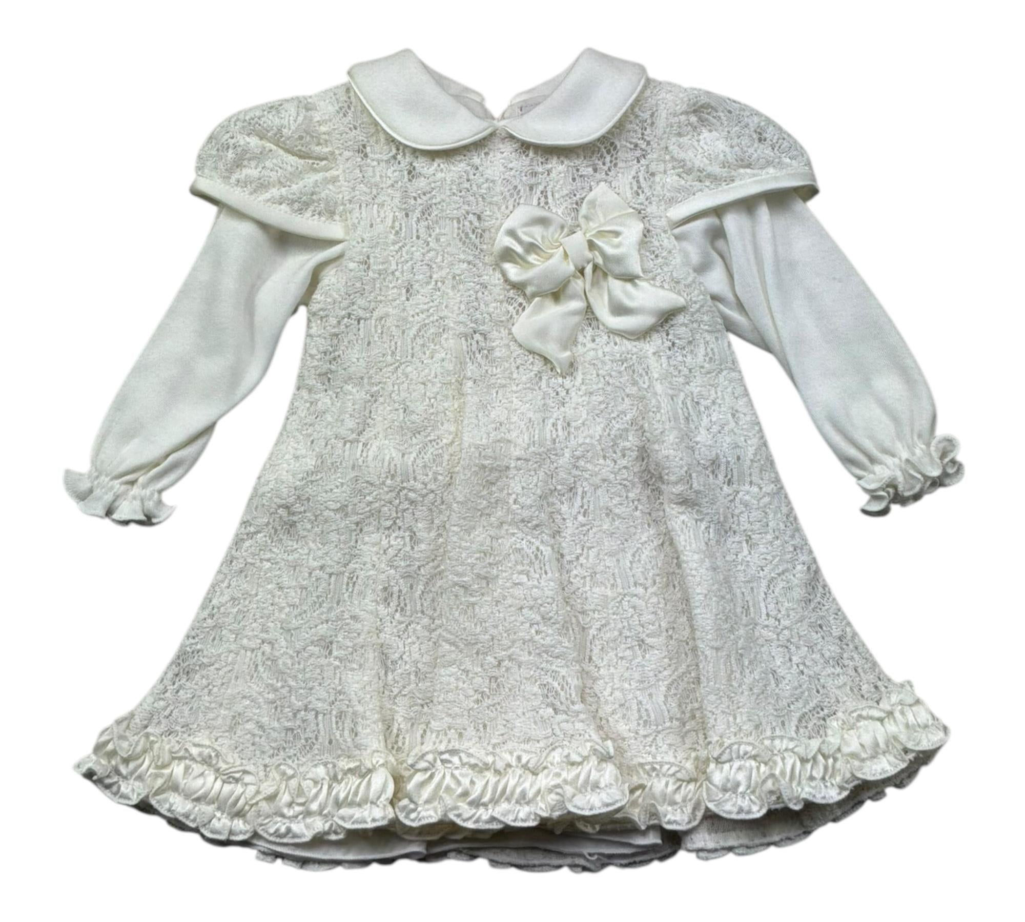 Aletta Abito Manica Lunga Tinta Unita con Ricami per Neonata RH99050 PANNA ALETTA 