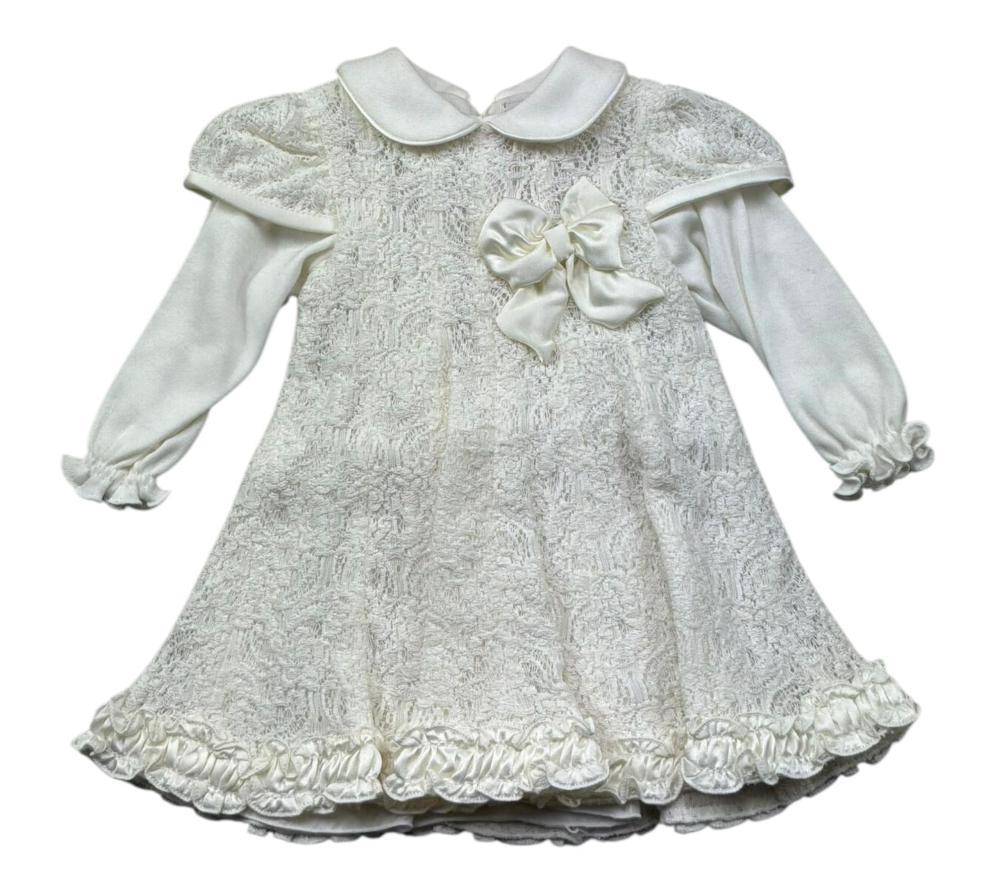 Aletta Abito Manica Lunga Tinta Unita con Ricami per Neonata RH99050 PANNA ALETTA 