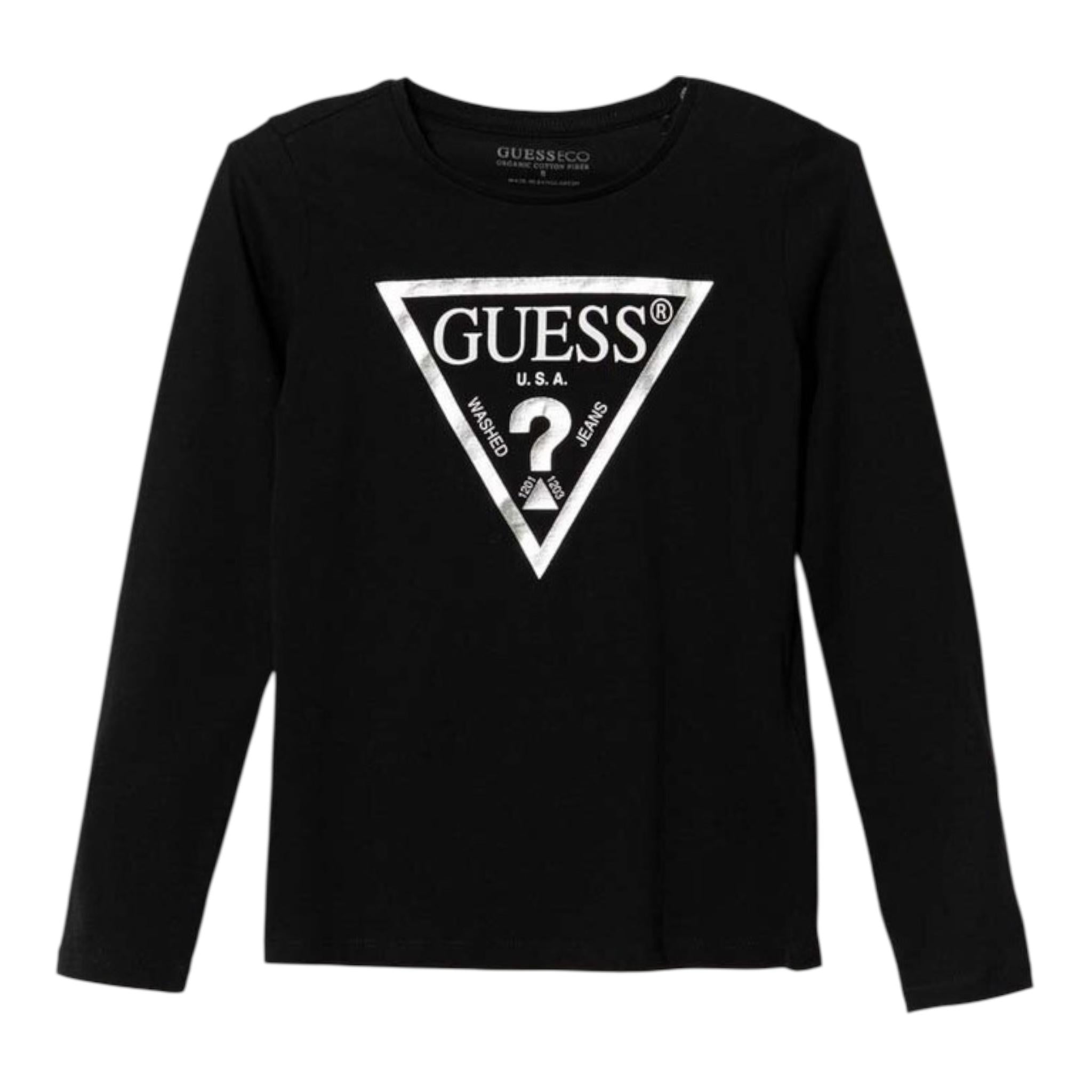 GUESS shirt girocollo tinta unita con stampa Nero per Bambino J84I36K8HM0 NERO GUESS 