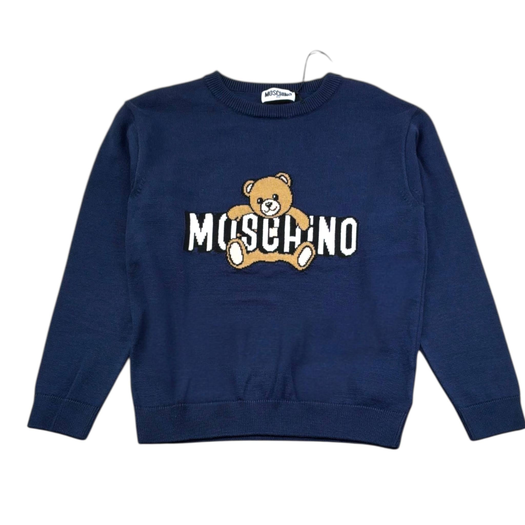 Moschino Maglia Girocollo Tinta Unita con Stampa per Bambino HXW00J BLU MOSCHINO 