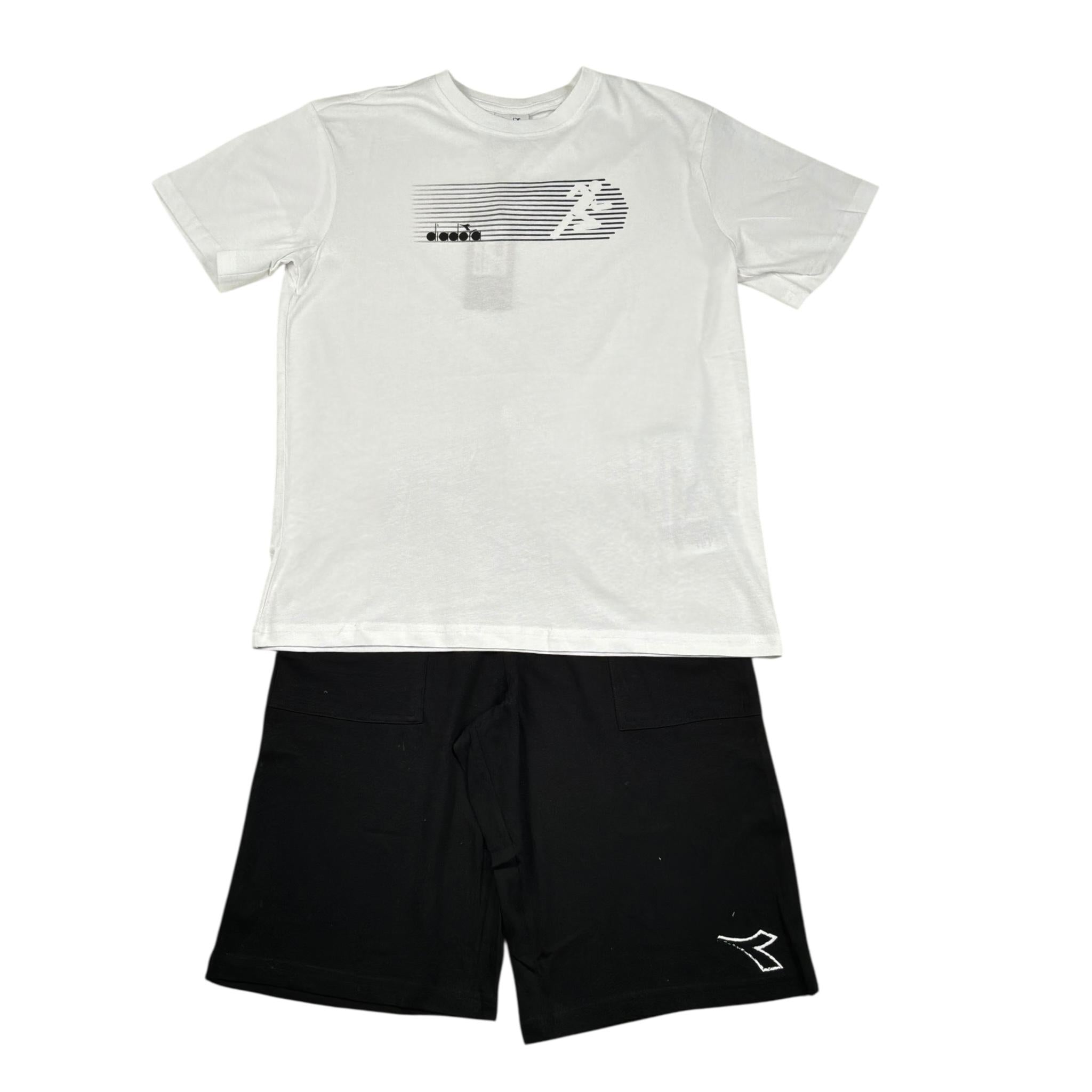 Diadora Completo 2 Pezzi T-Shirt-Bermuda Bicolore per Bambino 102181711 BIANCO/NERO DIADORA 
