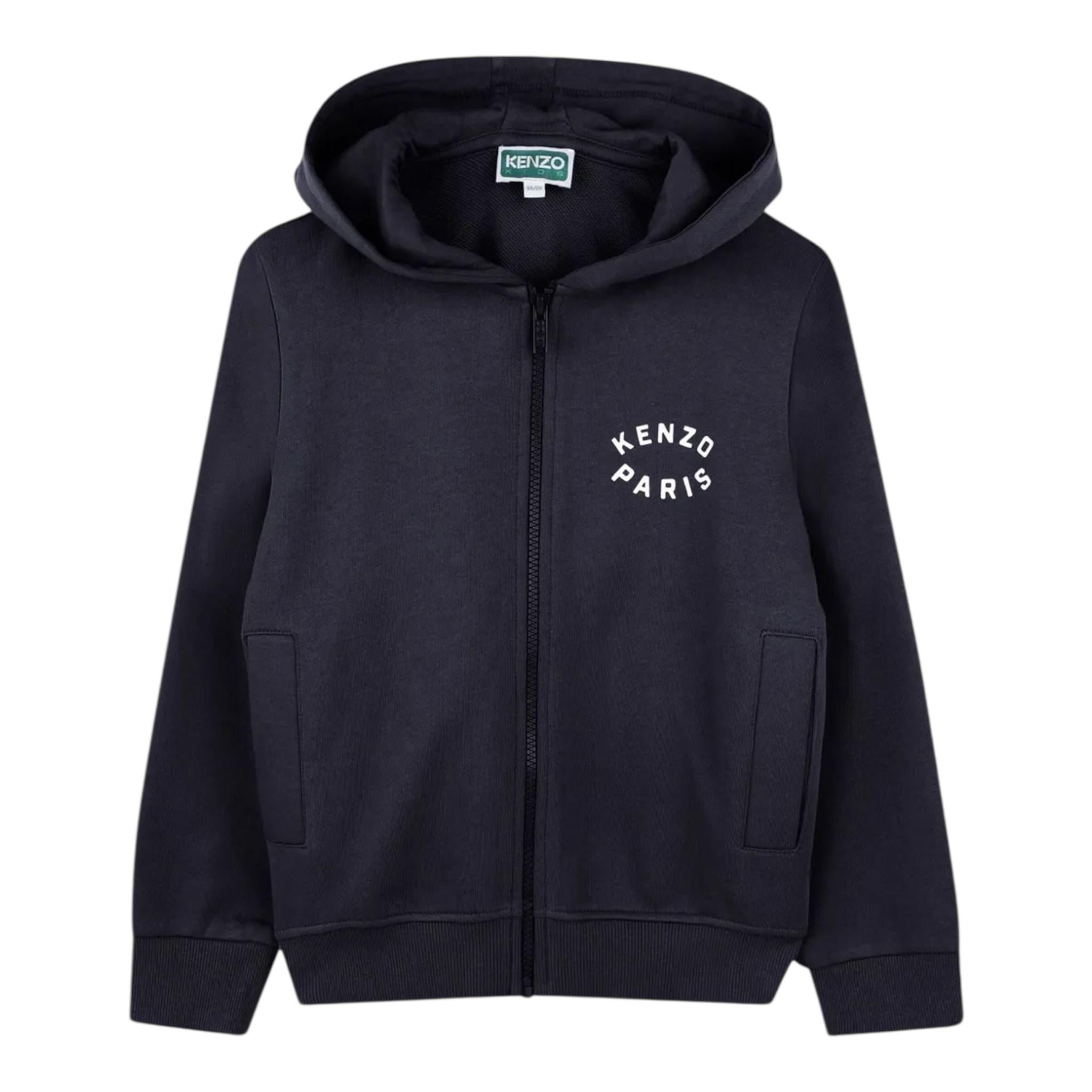 Kenzo Felpa con Zip E Cappuccio Tinta Unita con Logo per Bambino K61190 BLU KENZO 