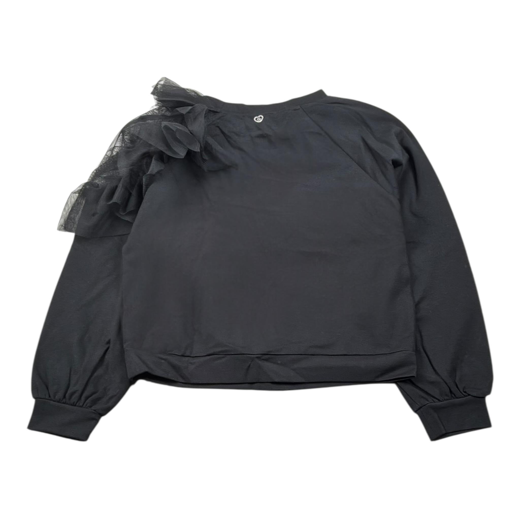 Please Felpa Tinta Unita con Tulle per Bambina LB03172G73 NERO PLEASE 