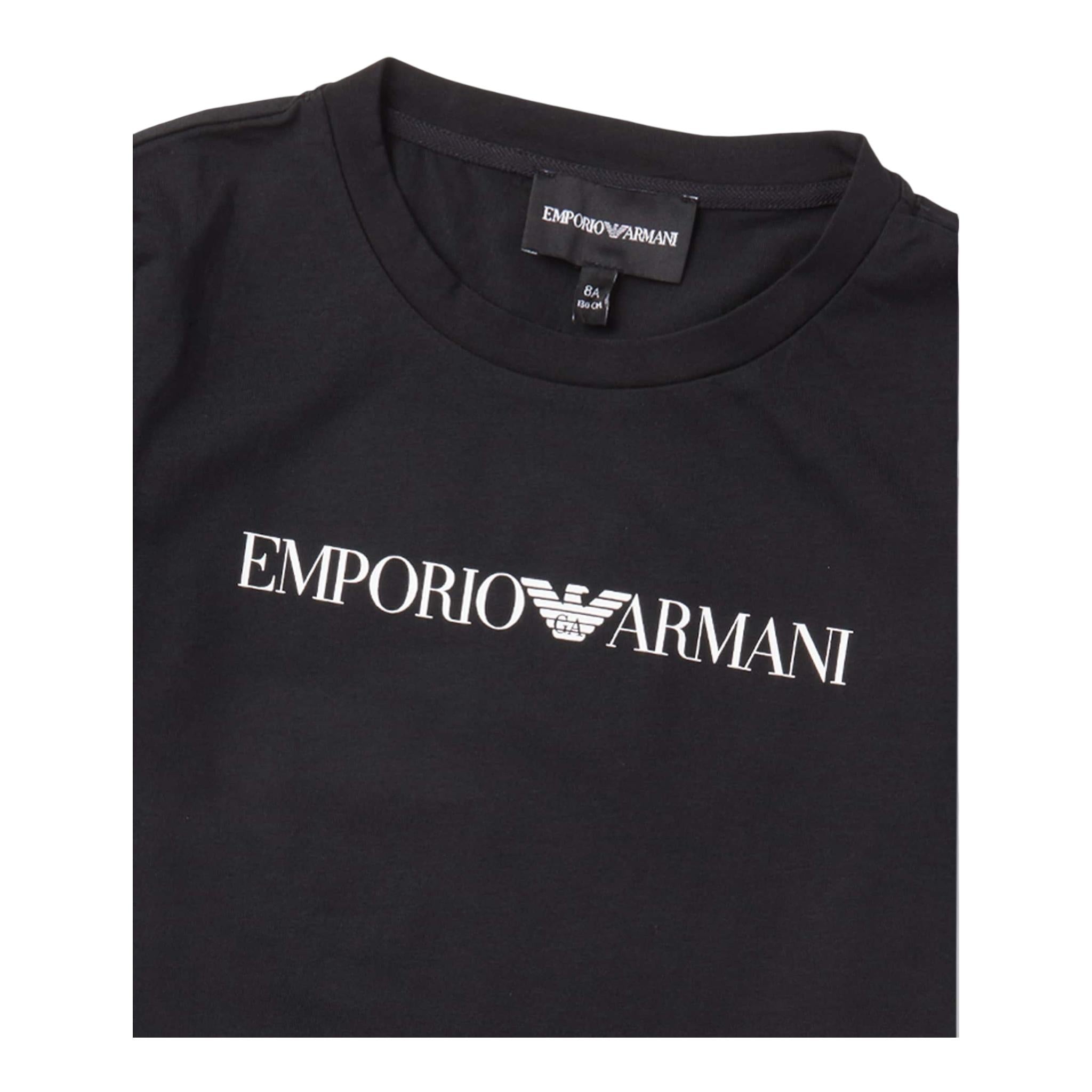 Emporio Armani T-Shirt Girocollo Tinta Unita con Stemma Logo per Bambino EB0004211 NERO EMPORIO ARMANI 