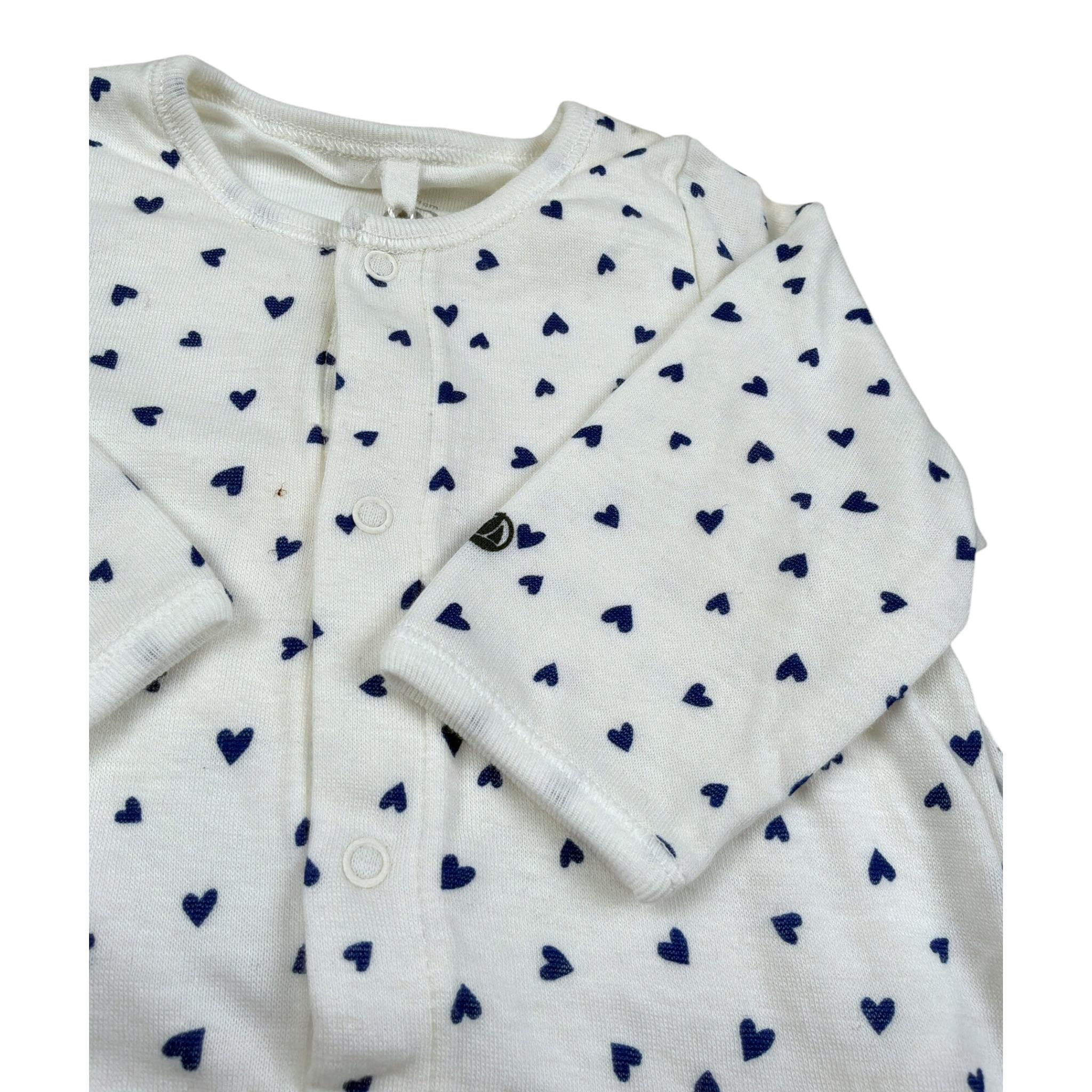 Petit Bateau Tutina Manica Lunga Tinta Uita con Stampe Cuori Panna per Neonato A087P PANNA PETIT BATEAU 