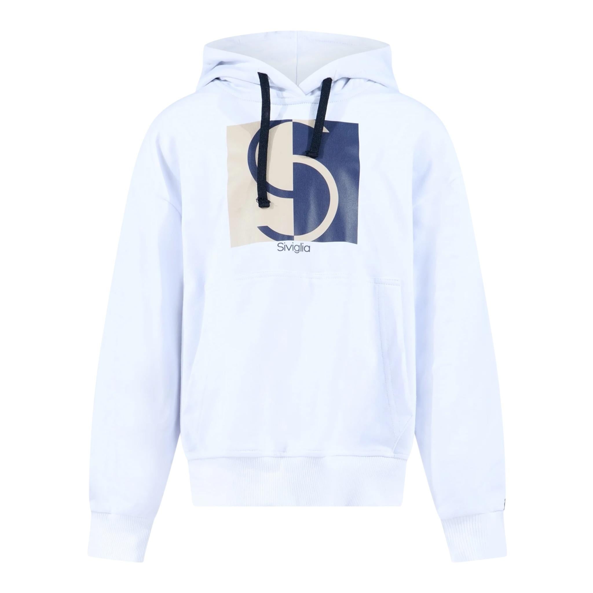 Siviglia Felpa Chiusa con Cappuccio Tinta Unita con Stampa per Bambino SVJST17226 BIANCO SIVIGLIA 