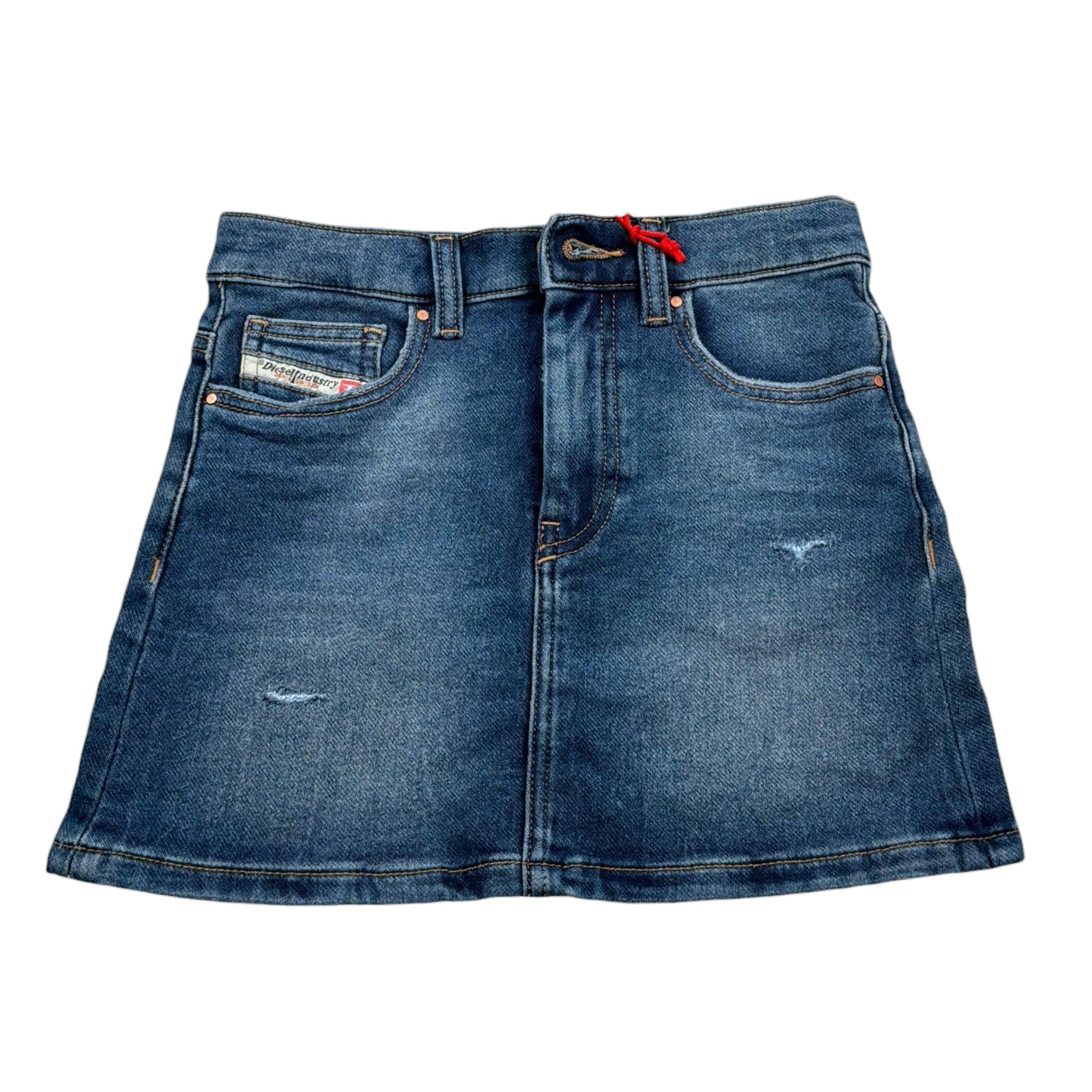 Diesel Gonna In Denim Tinta Unita con Girovita Regolabile per Bambina J01854 BLU DIESEL 