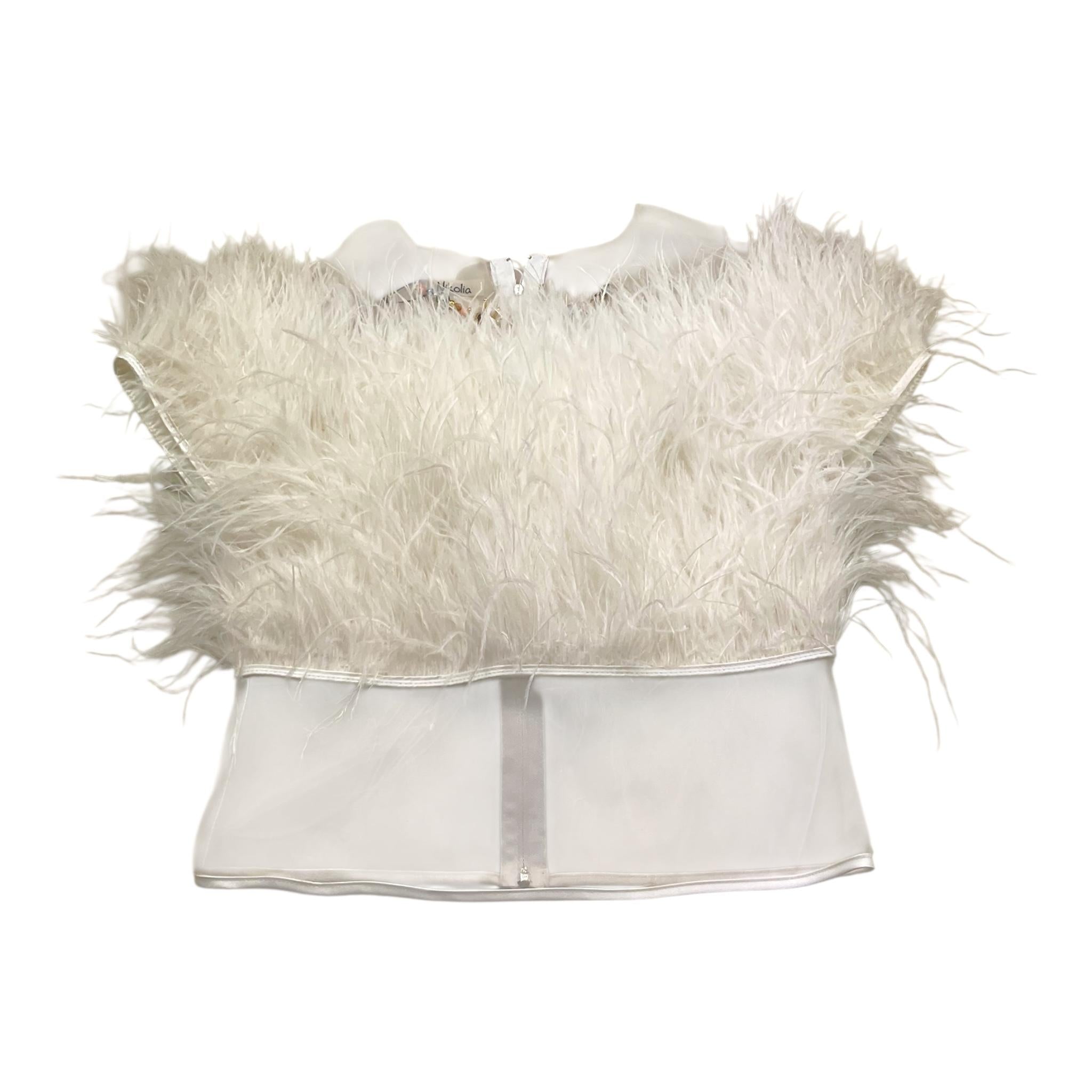 Nikolia Top Tinta Unita Giromanica con Piume per Bambina GLORIATOP BIANCO NIKOLIA 