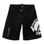 Dsquared2 Bermuda In Denim Tinta Unita con Elastico In Vita per Bambino DQ2130 NERO DSQUARED2 