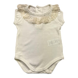 Calamaro Body Mezza Manica Tinta Unita Con Colletto In Tulle Panna Per Neonata