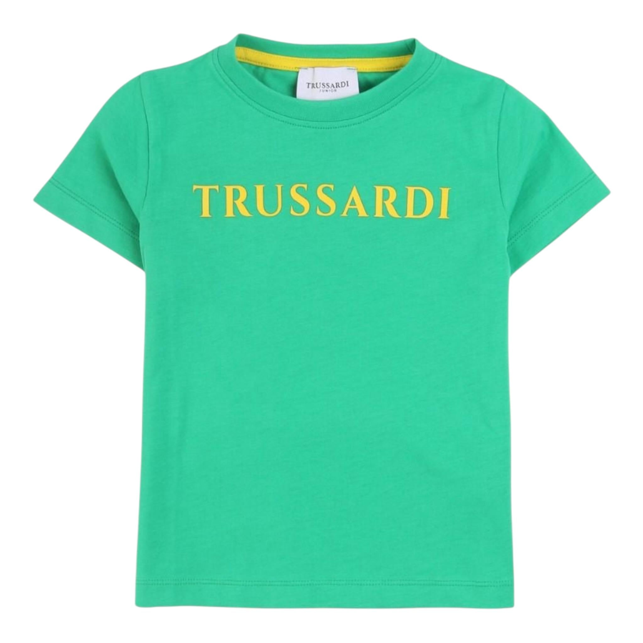 Trussardi T-Shirt Girocollo Tinta Unita con Logo per Neonato TIP24001TSX VERDE TRUSSARDI 
