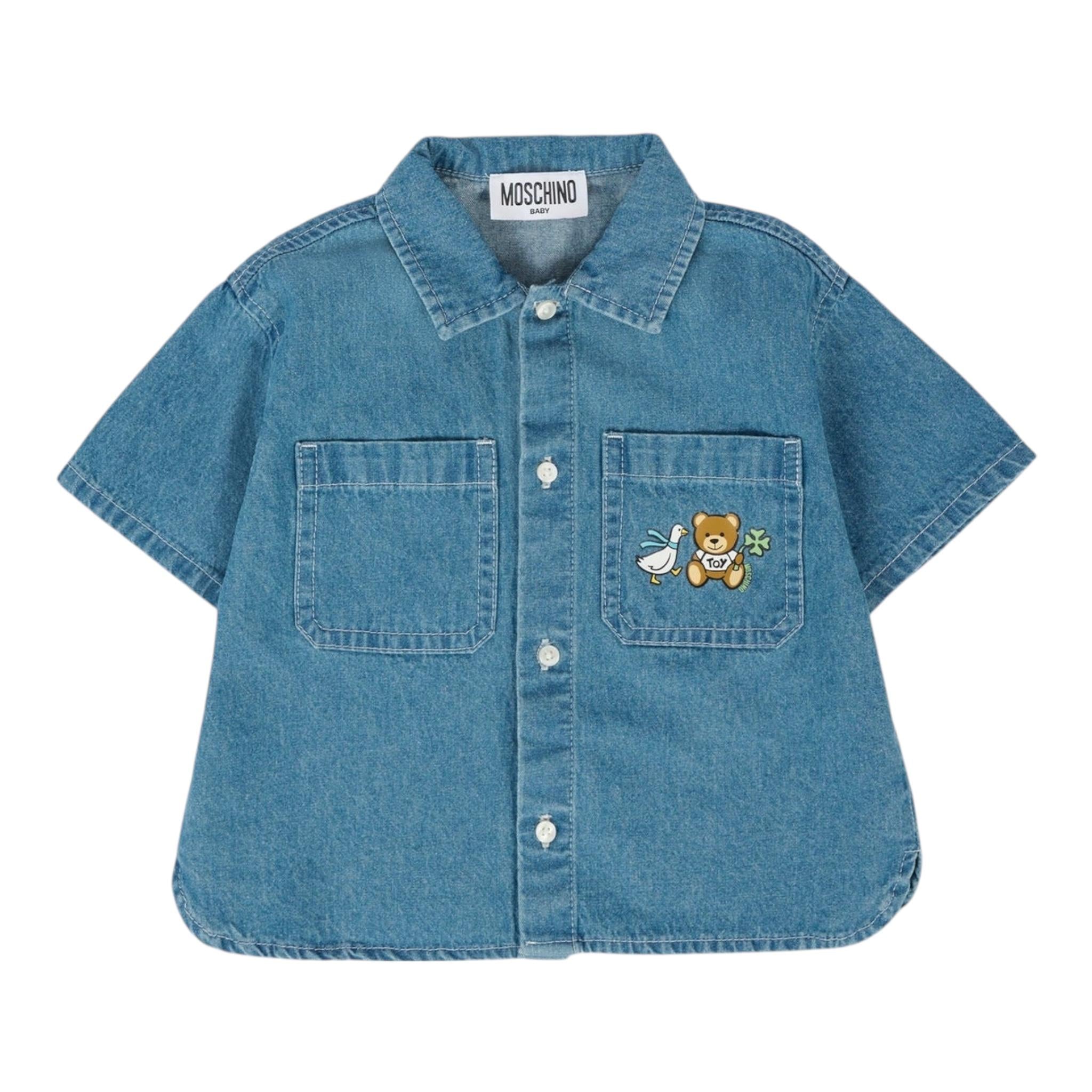 Moschino Camicia In Denim Tinta Unita Mezza Manica per Bambina MUC01FJ BLU MOSCHINO 
