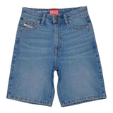 Diesel Bermuda In Denim Tinta Unita Con Girovita Regolabile Azzurro Per Bambino