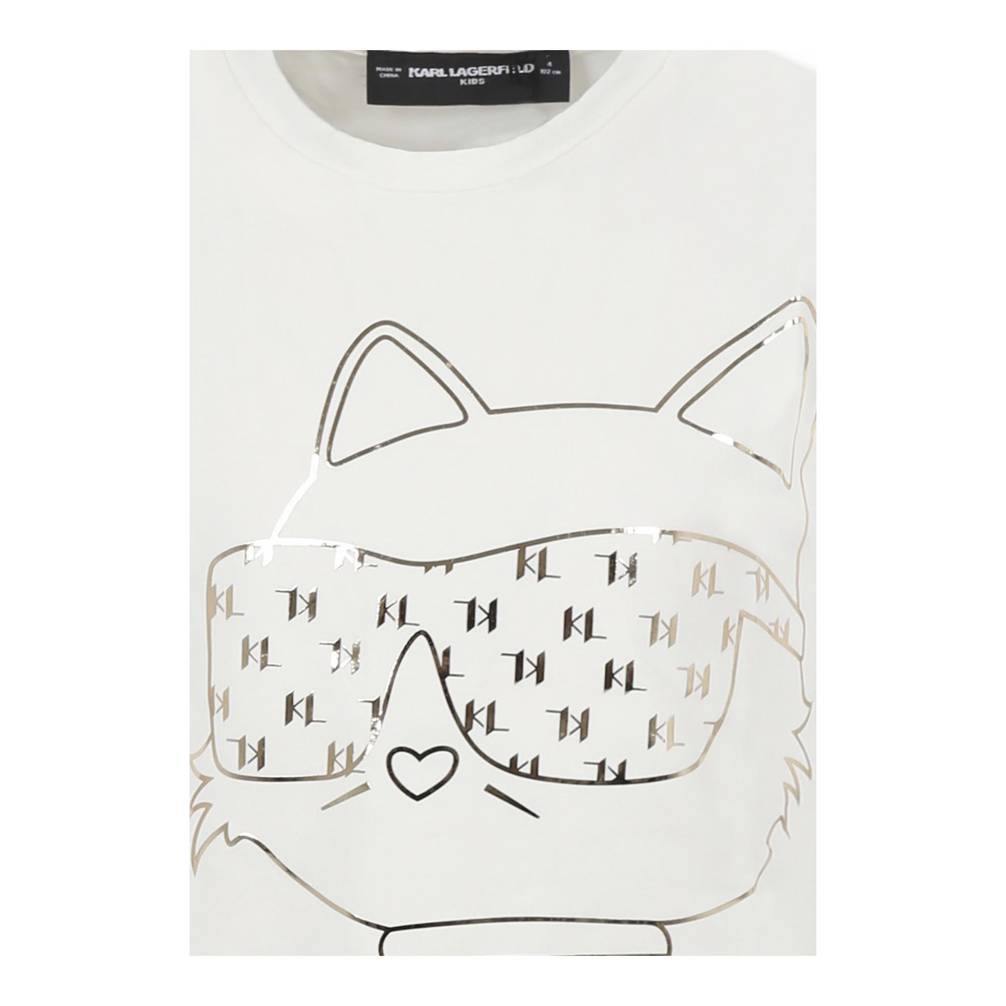 Karl Lagerfeld T-Shirt Girocollo tinta unita con Stampa Panna per Bambina Z30447 PANNA KARL LAGERFELD 